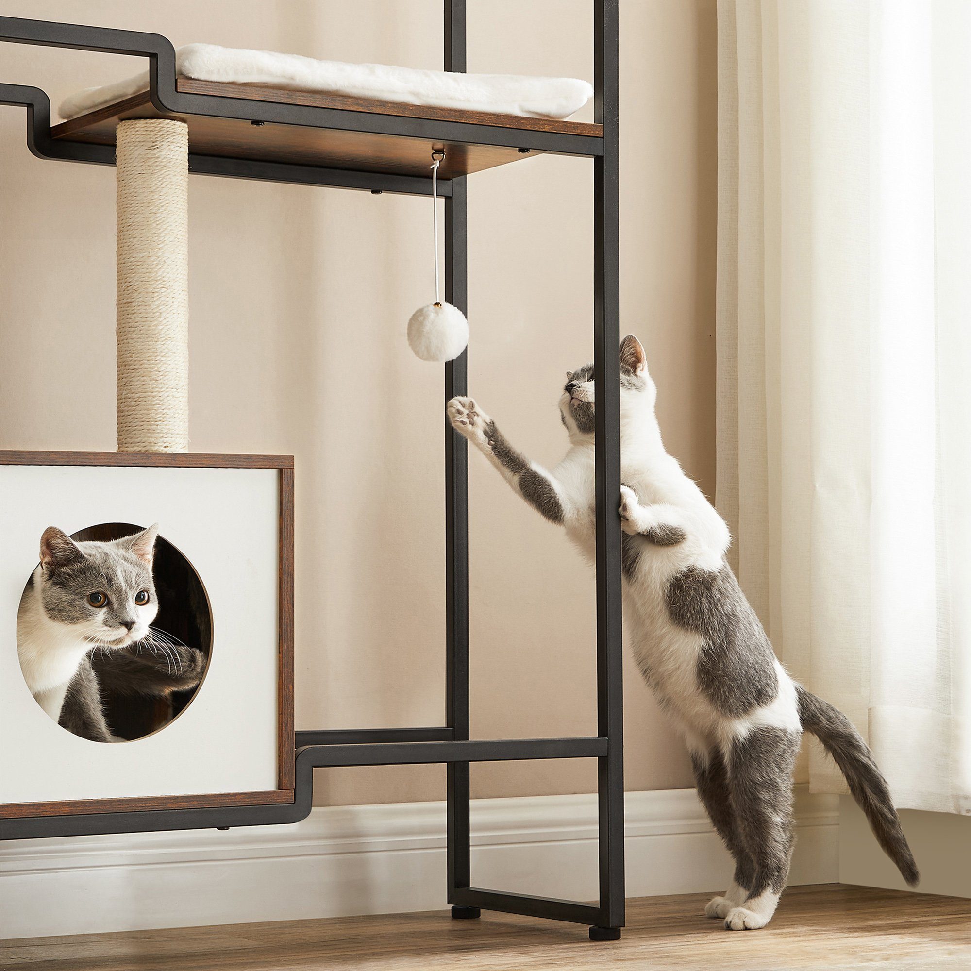 FEANDREA Kratzbaum, Katzenbaum,2-in-1-Möbel,große obere Ablagefläche,Kissen günstig online kaufen