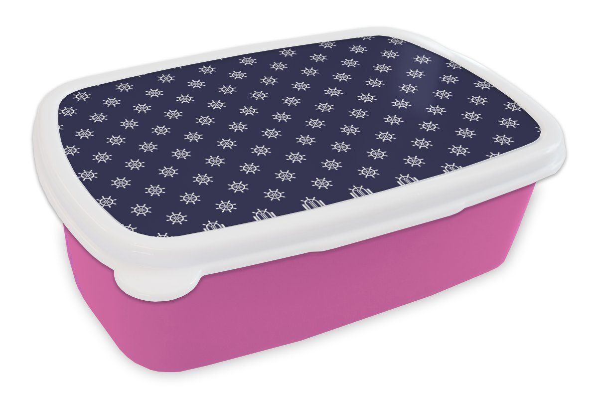 MuchoWow Lunchbox Steuerrad, - - (2-tlg), für Kunststoff, rosa - Meer Brotbox Muster Brotdose Mädchen, Kinder, Erwachsene, Snackbox, Boot Kunststoff