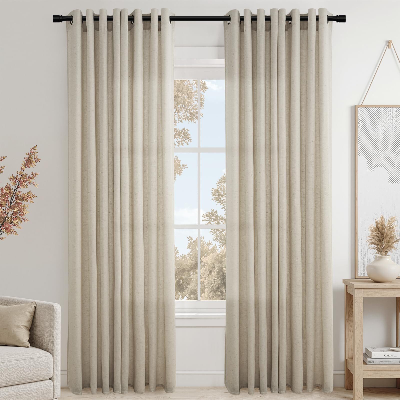 Topfinel Gardine Leinenoptik Gardinen mit Ösen Vorhänge für Wohnzimmer (2 St), Ösen, halbtransparent, vorhang halbtransparent Oatmeal 140x160 Studie kinderzimmer Boho