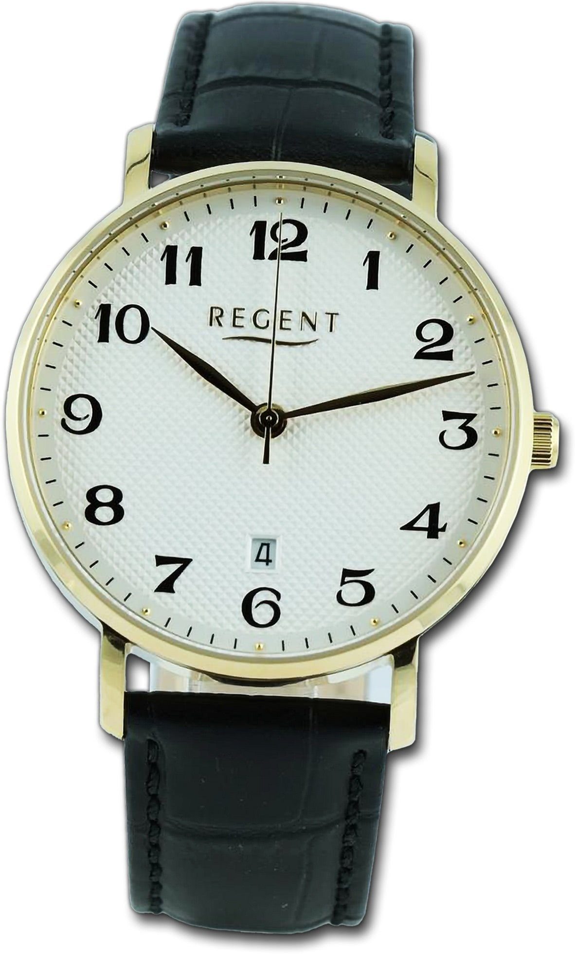 groß Lederarmband (ca. rundes Armbanduhr Regent Regent extra Gehäuse, Herren 39mm) schwarz, Analog, Herrenuhr Quarzuhr