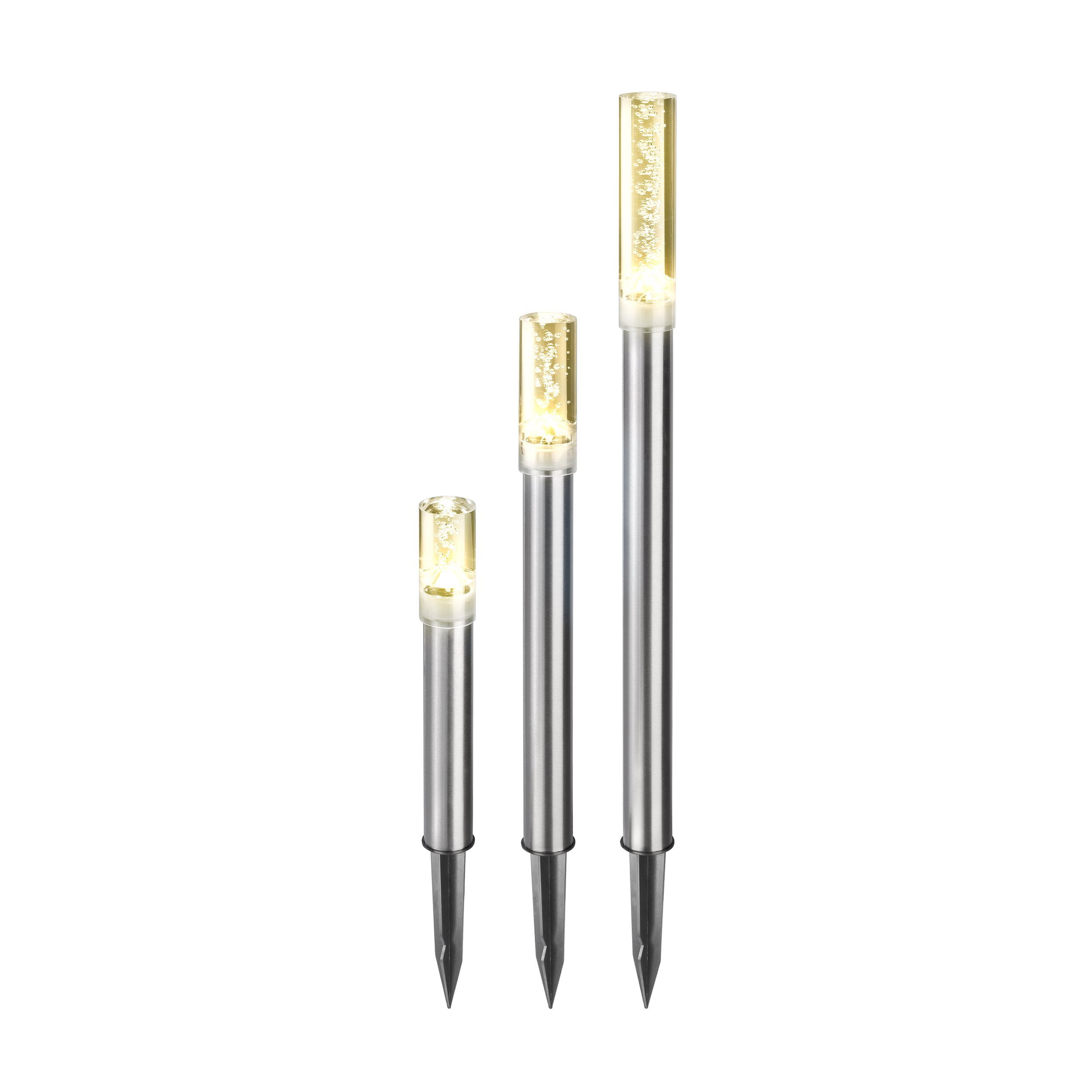 esotec LED Gartenleuchte 3x Solar Leuchtstab Trio Sticks warmweiß H22+35+50cm Luftblasen 102601