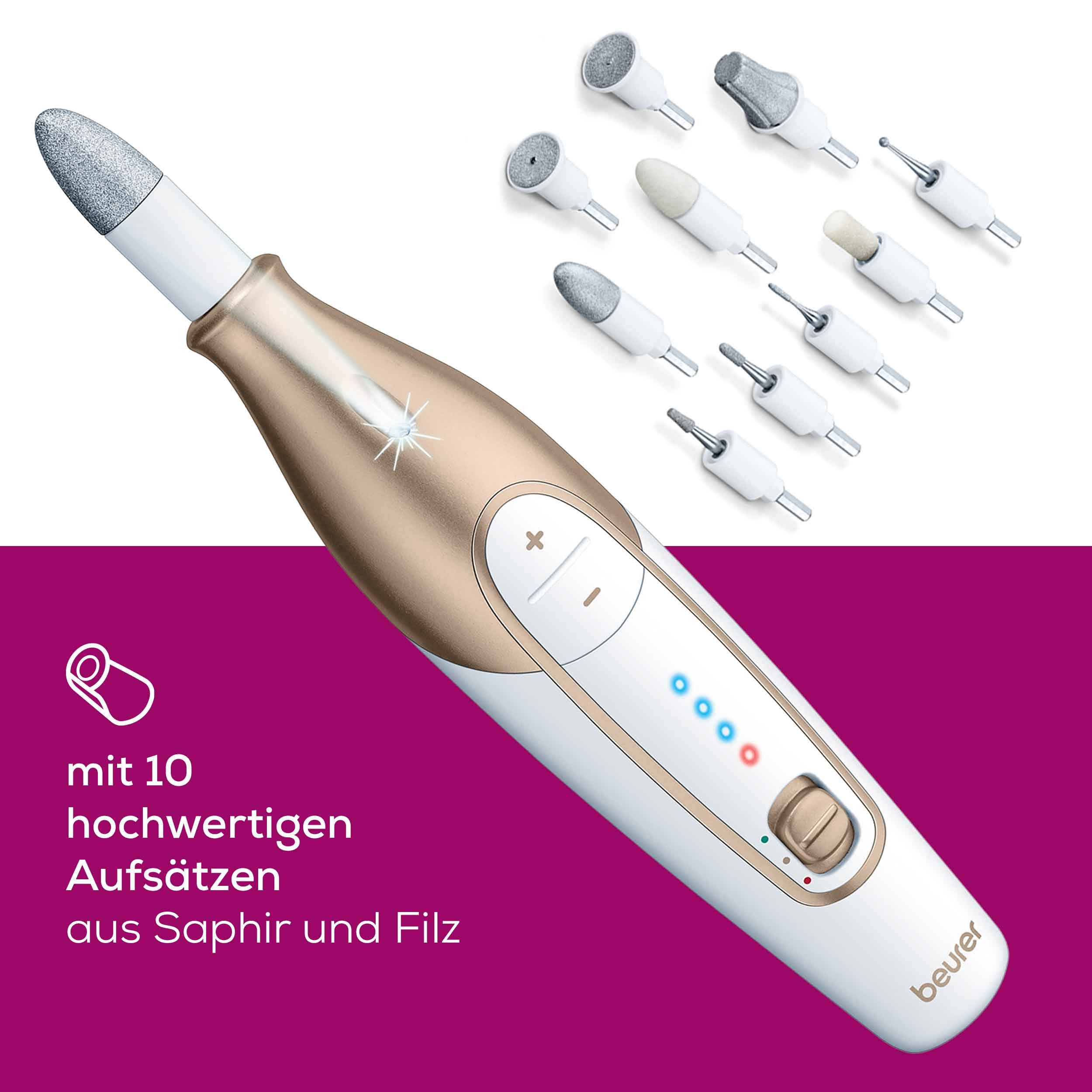 BEURER Maniküre-Pediküre-Set MP 64 elektrische Nagelfeile mit Akku für kabellose Maniküre, Mit 10 Aufsätzen für professionelle Maniküre und Pediküre zuhause