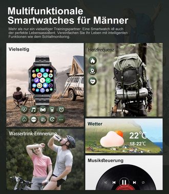 Lige Smartwatch (1,96 Zoll, Android iOS), 2023 Herren mit Telefonfunktion HD Militär 120+ Sportmod Wasserdicht