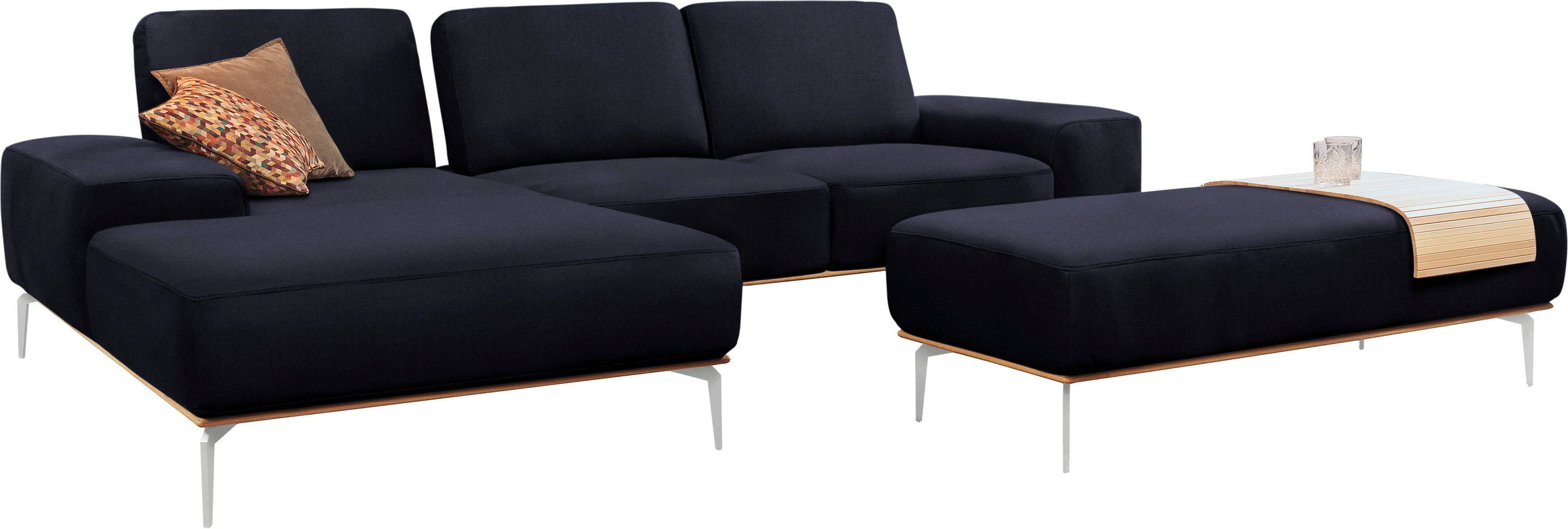 Breite Ecksofa elegantem Füße in run, Chrom 299 W.SCHILLIG Holzsockel, cm glänzend, mit