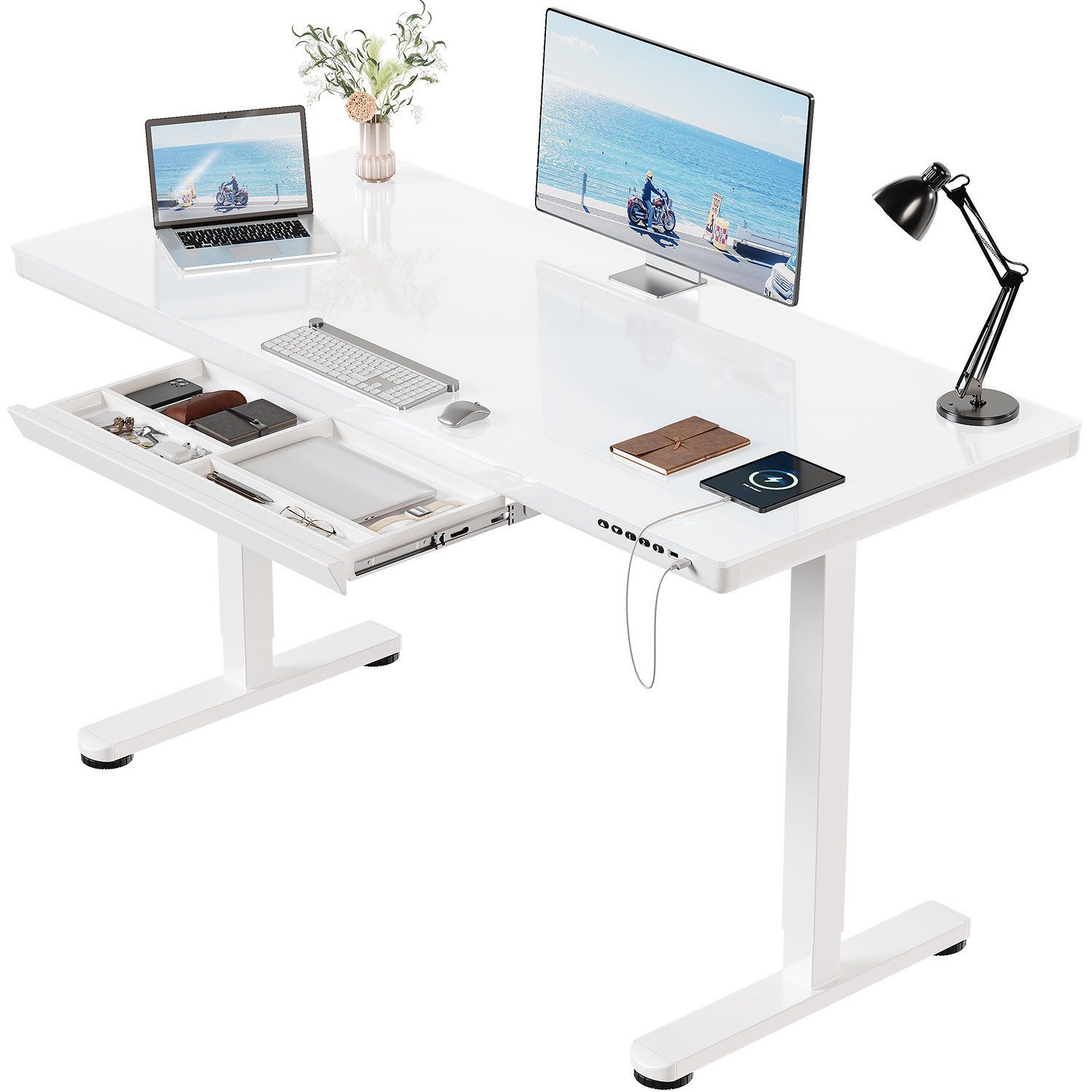 HOMALL Schreibtisch Glas Höhenverstellbarer elektrischer mit USB Aufladung günstig online kaufen