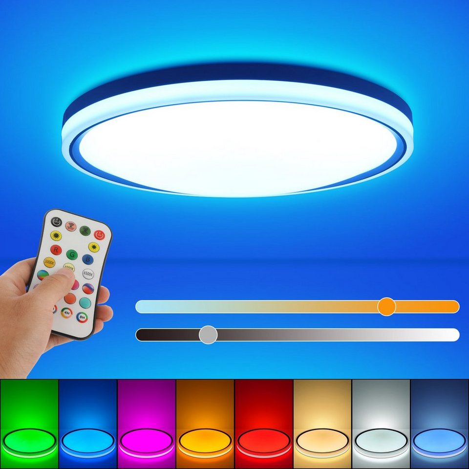 oyajia Deckenleuchte 24W Deckenlampe RGB Dimmbar, Rund Panel 3000K-6500K, LED  fest integriert, RGB Farbwechsel LED Deckenleuchte, Ø30cmx6cm