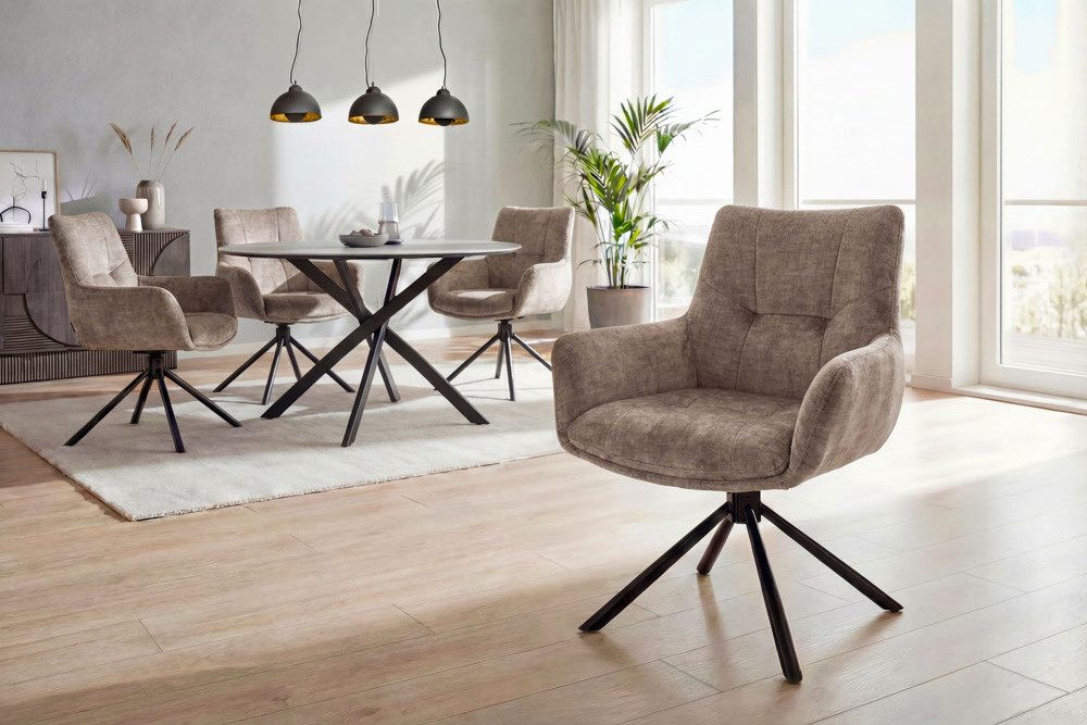 riess-ambiente Drehstuhl SIGNATURE taupe/schwarz - Samt, Metall, drehbar, mit Armlehne, modern (Einzelartikel, 1 St), 360° drehbar & mit Taschenfederkern - ideal für Esszimmer & Büro