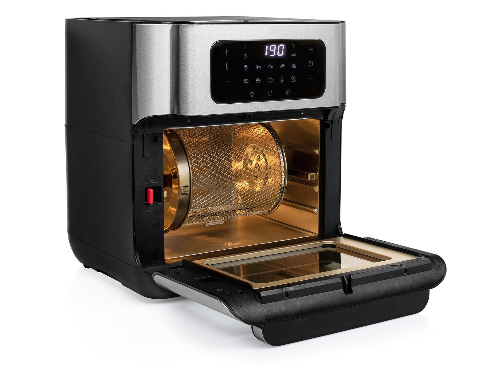 PRINCESS Heißluftfritteuse, 1500 W, Mini Backofen mit Umluft 10 Liter Rotierkorb, Fritteuse ohne Öl, 1500W