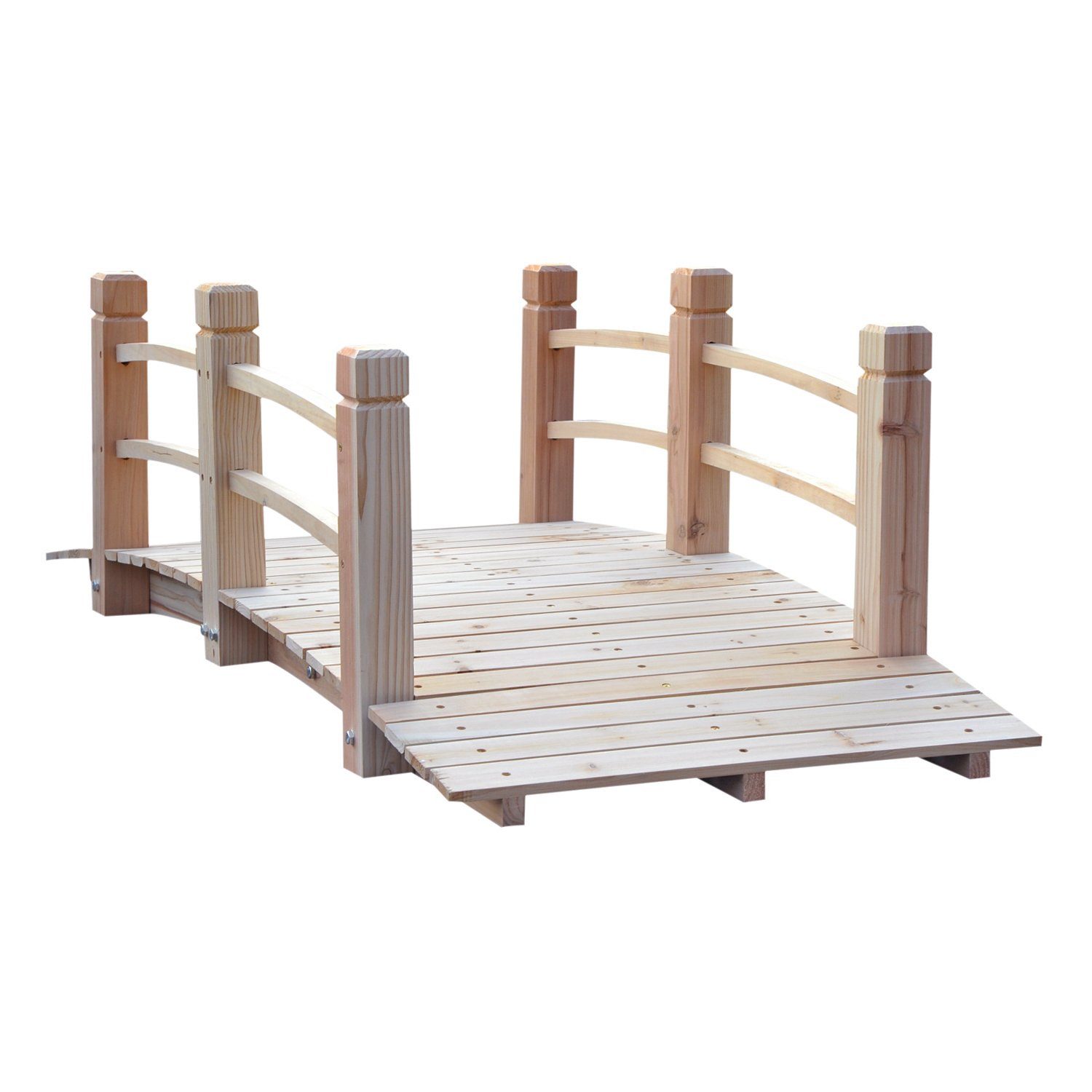 Outsunny Zierbrücke Holzsteg Teichbrücke mit Geländer bis 180 kg, (Gartenbrücke, 1 St., Holzbrücke), Tannenholz Natur 152,5 x 67 x 48 cm
