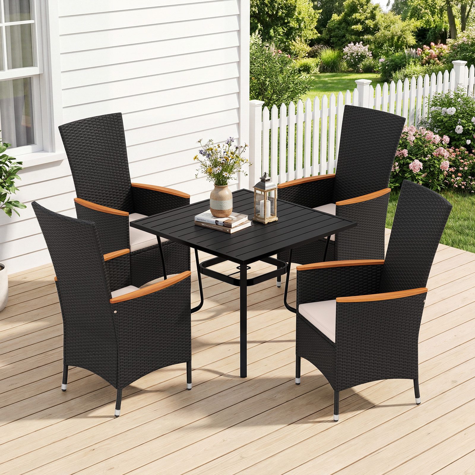 COSTWAY Rattanstuhl (2 St), Gartenstuhle rattan, Terrassenstuhle hochlehner
