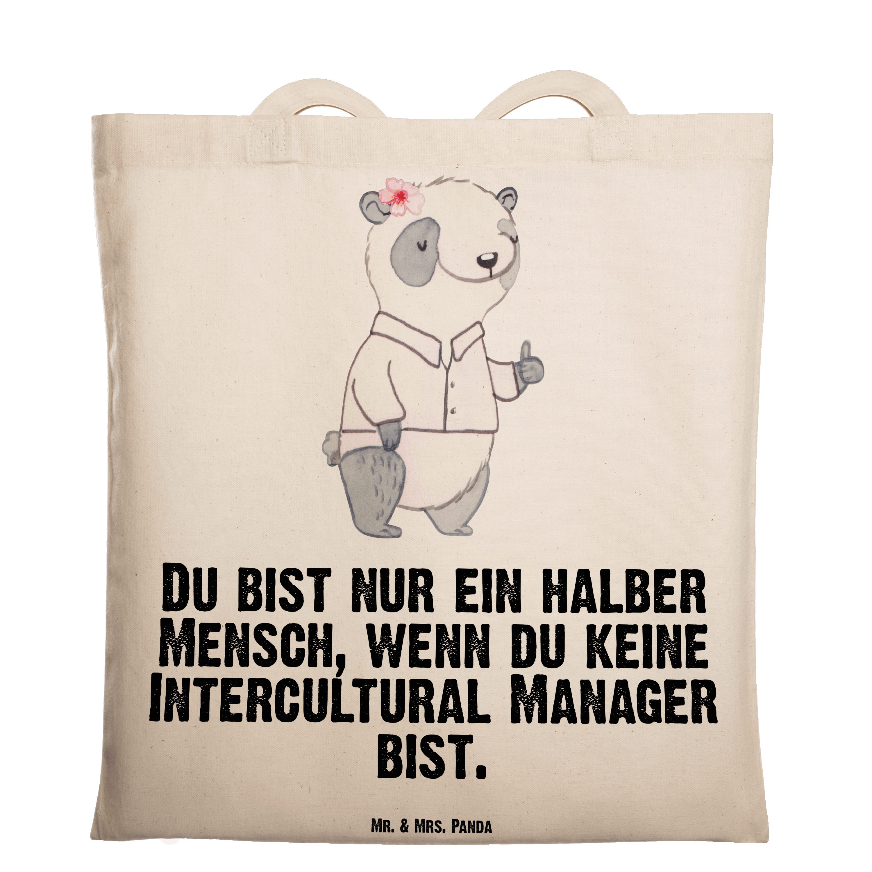 Mrs. - Mr. Tragetasche & Manager Intercultural mit (1-tlg) Transparent Geschenk, Beuteltasche - Panda Herz