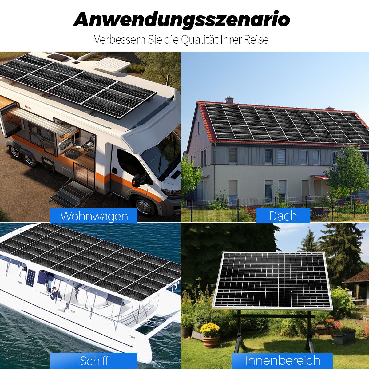 Rhein Beleuchtung Solarmodul 600W 12V Solaranlage Komplettset mit Solarpanel - Monokristallin, 600 W, Monokristalli, (Set, 1-St., Solarmodule für Garten/Haus/Camping - Einfache Montage), IP65 + MPPT Regler - Ideal für Wohnmobil Komplettset