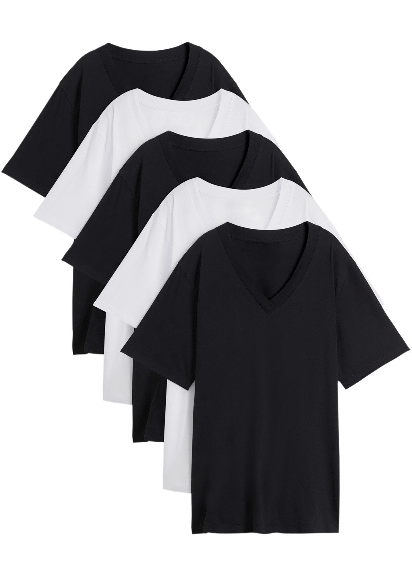 bonprix Longshirt (Packung, 5-tlg., 5) lockere Passform, Kurzarm, mit V-Ausschnitt, unifarben