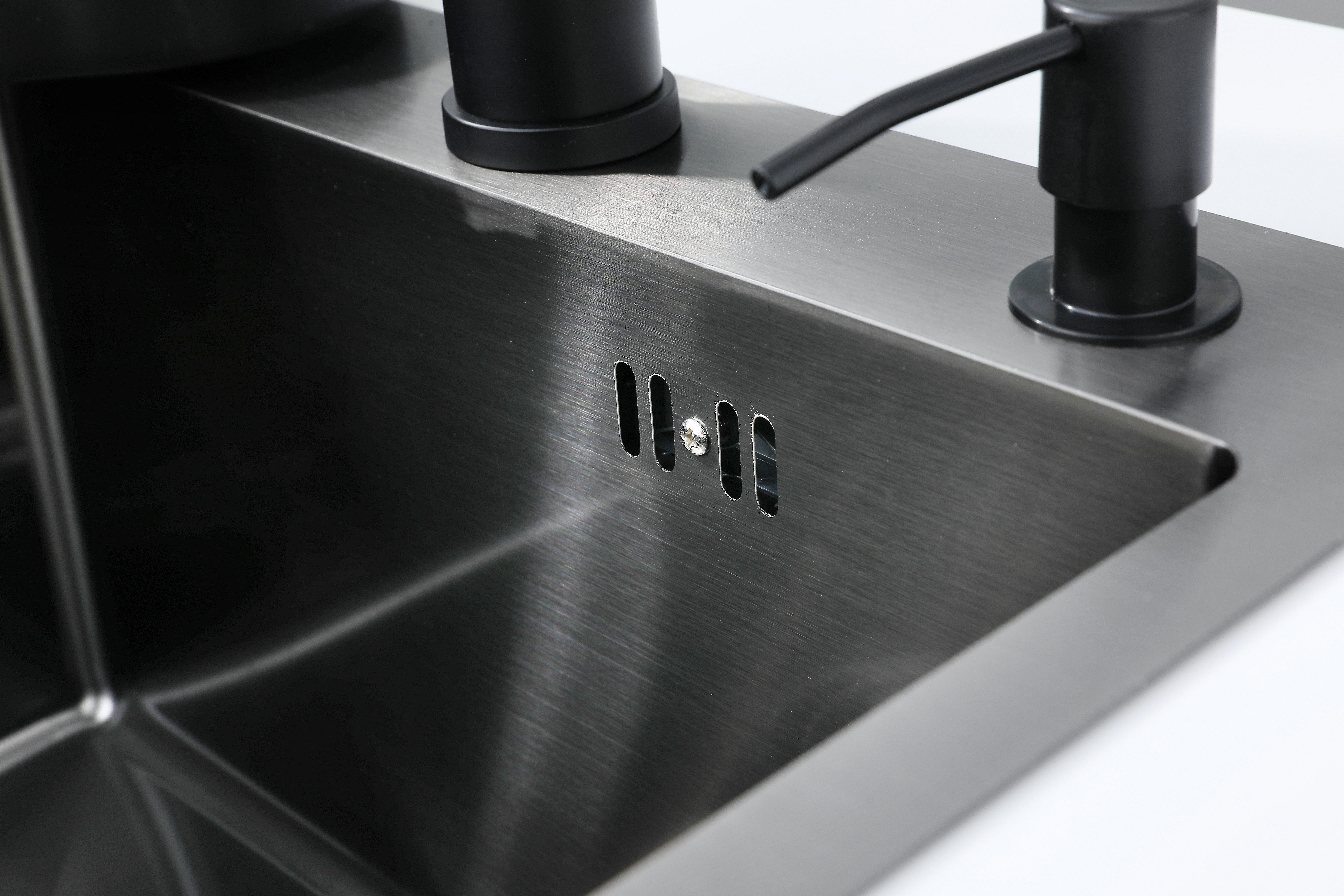 Faizee Home Stainless Steel Kitchen Sink, Black, with Wave Faucet & Accessories, 45 x 45 x 21.5 cm