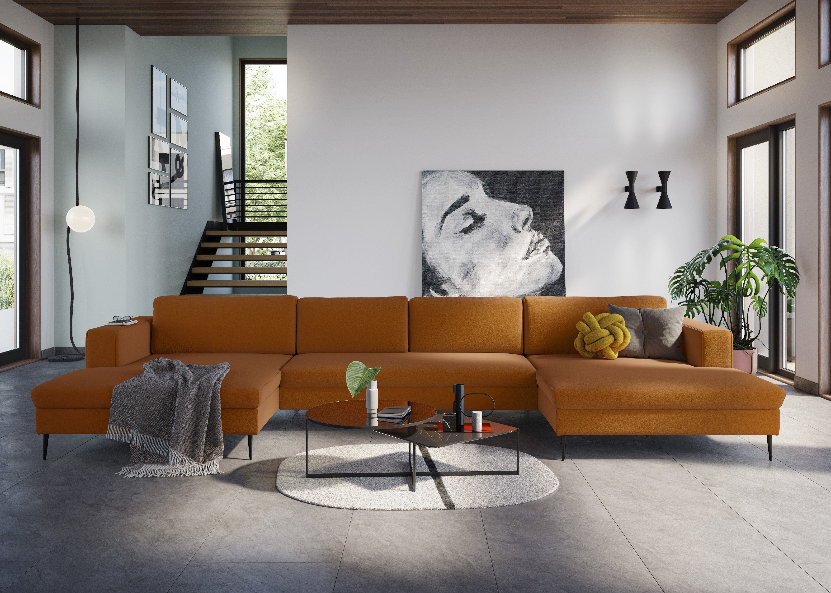 DOMO collection Wohnlandschaft Modica U-Form aktuelles, kubisches Design mit 2 Recamieren, viel Platz, XXL, in moderner Optik mit, 2 großzügigen Recamieren, auch in Cord