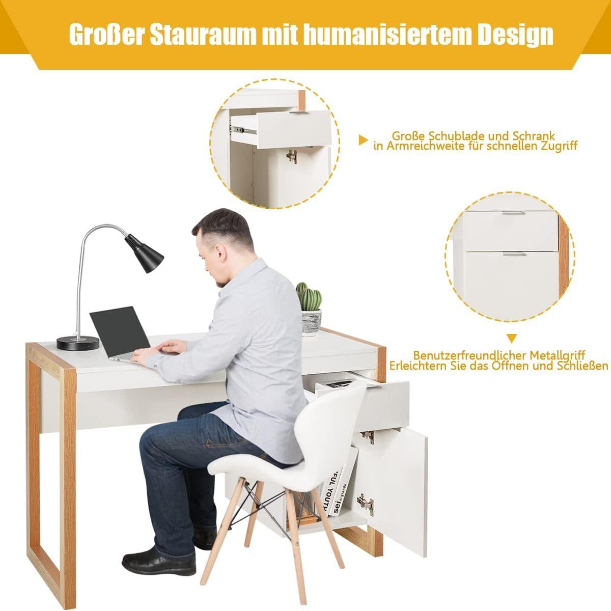 KOMFOTTEU Computertisch Schreibtisch, mit Schublade und Schrank