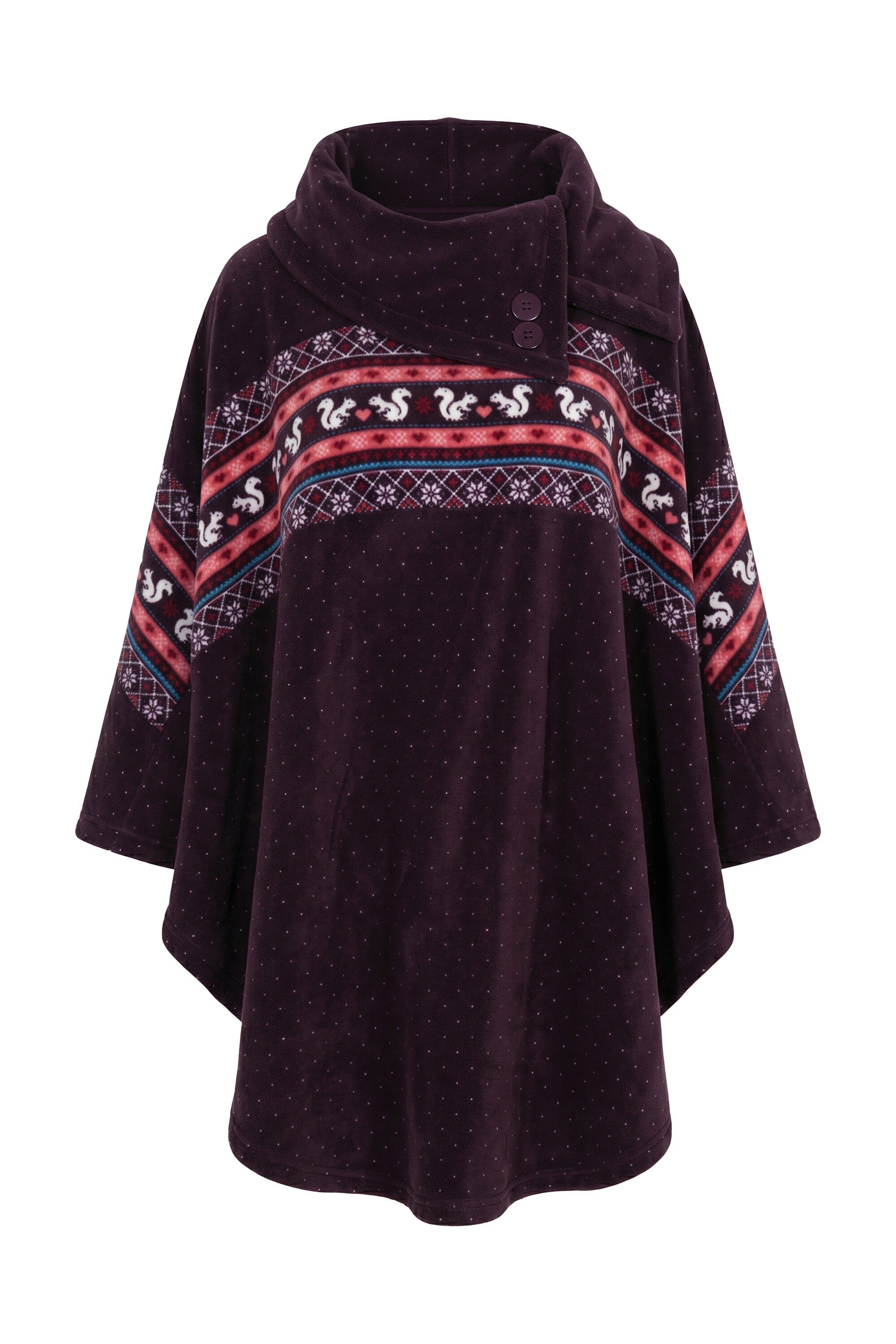 Ulla Popken Poncho Homewear-Poncho Plüsch Norwegermuster Kragen – Bild 2 von 4