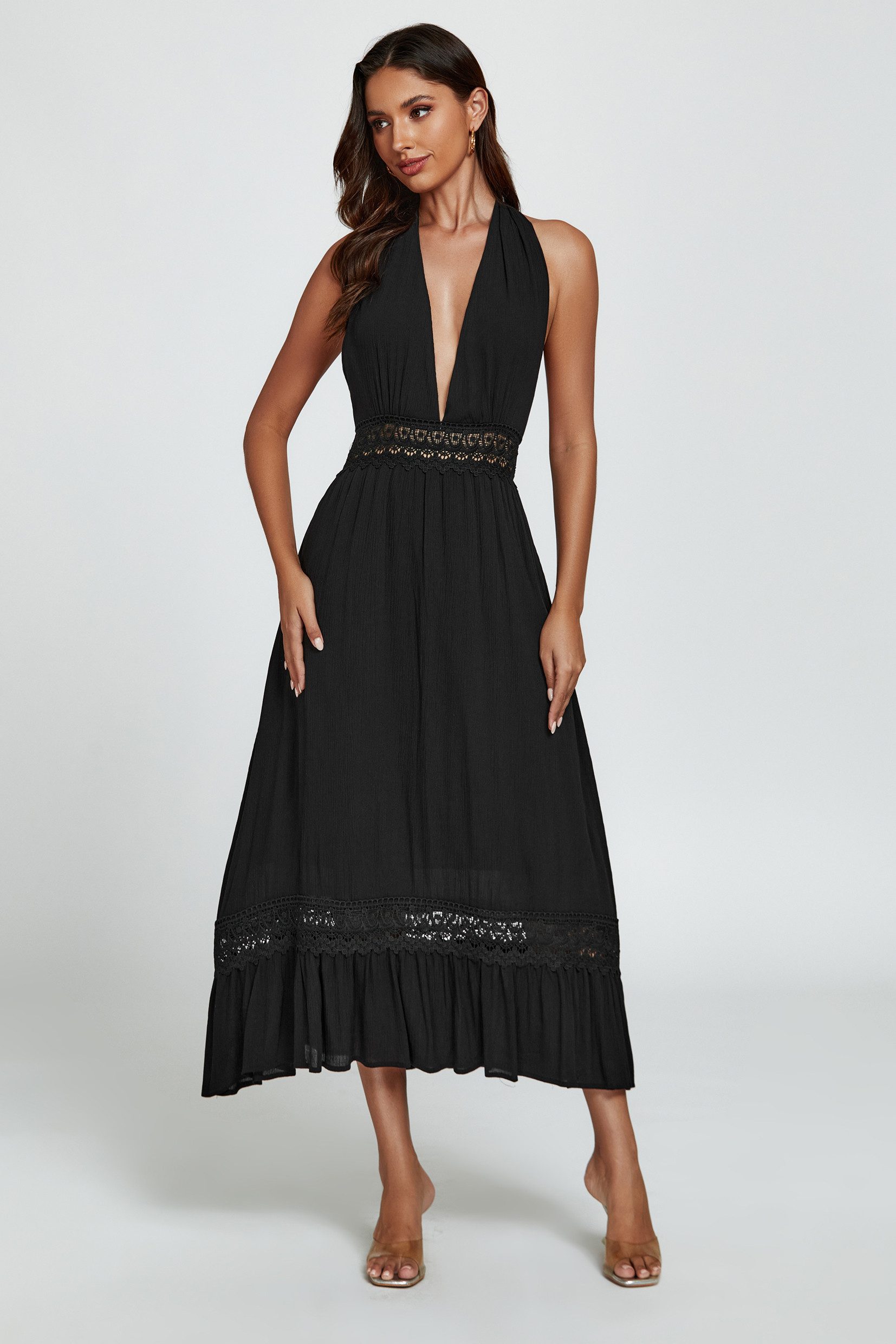 FS Collection Midikleid Halterneck Midikleid Damen Sommerkleid Rückenfrei S günstig online kaufen