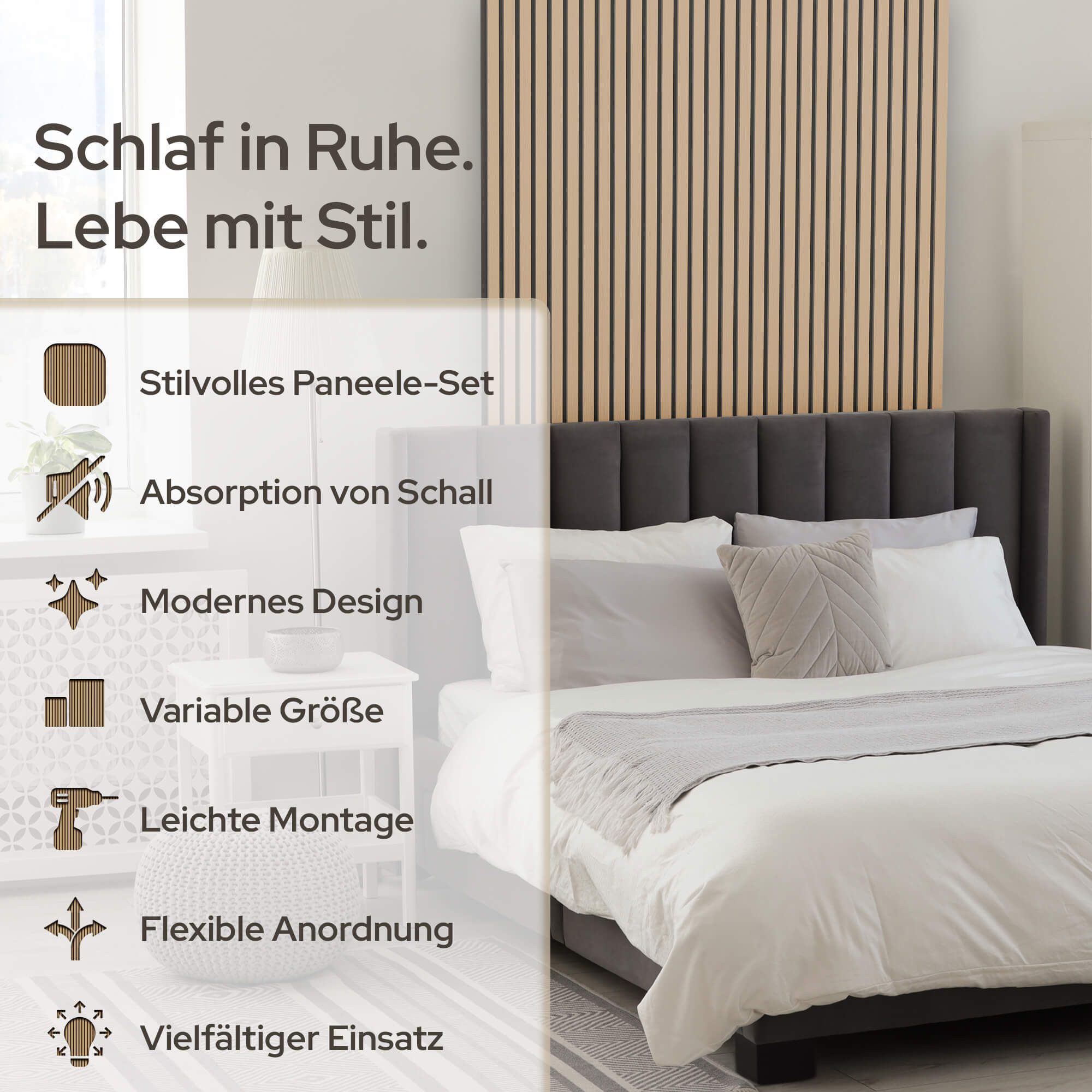 Arebos Akustikplatte 2er Set, Zuschneidbar, Einfache Montage, 2 Farben, Schallabsorption, Echtholzfurnier, Einfache Montage, Kombinierbar