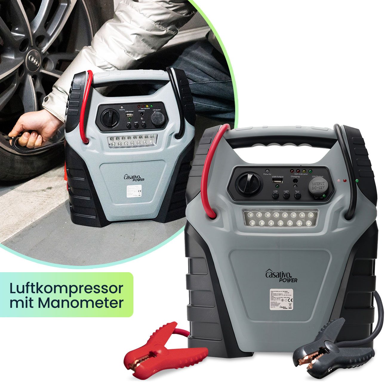 Casativo 5-in-1 Notfallbegleiter mit Starthilfe Booster & Luftkompressor Powerbank 20000 mAh, 12V, 20Ah, 1000A, 150 PSI – leistungsstark, mobil & vielseitig – Bild 5 von 5
