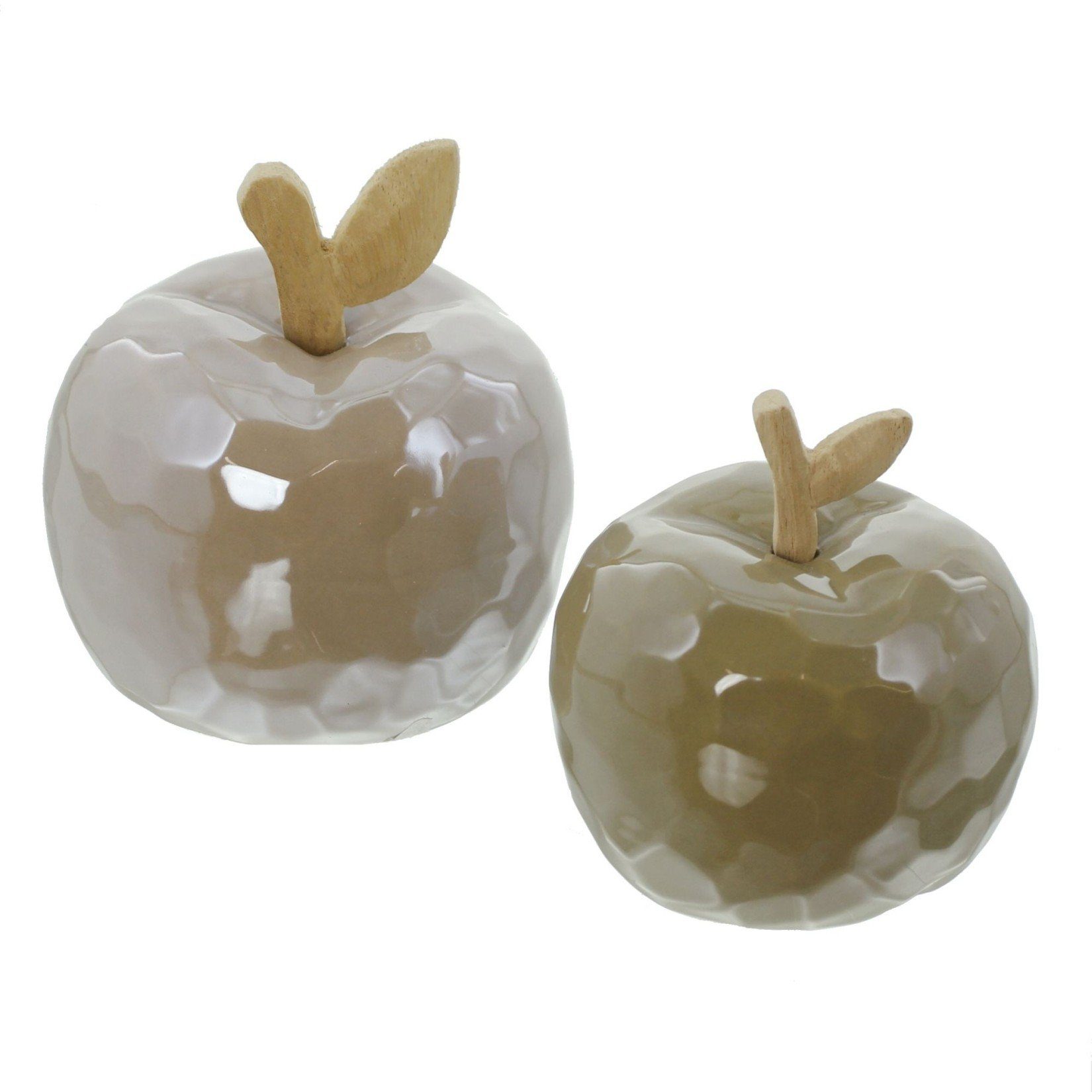 Deko-Äpfel oliv, St., Dekoleidenschaft aus Holz / im glänzend, (2 Apfel Dekoobst, beige & "Trendy" Set), Dekofigur Porzellan Tischdeko Dekofigur