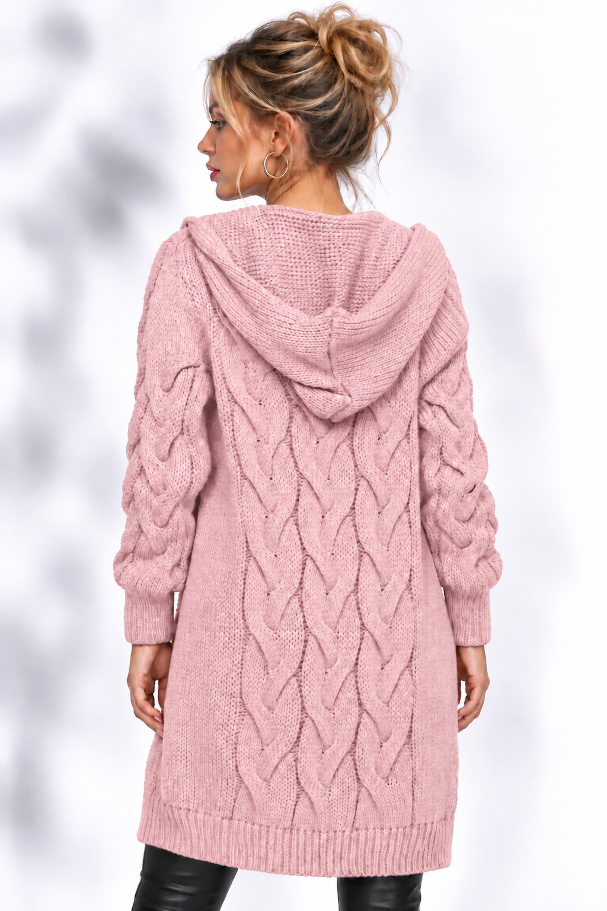Worldclassca Kapuzenstrickjacke Worldclassca lange Strickjacke Zopfmuster Cardigan Kapuze Bolero Neue Kollektion - Stilvolle und gemütliche Strick Mode für Dame – Bild 3 von 3