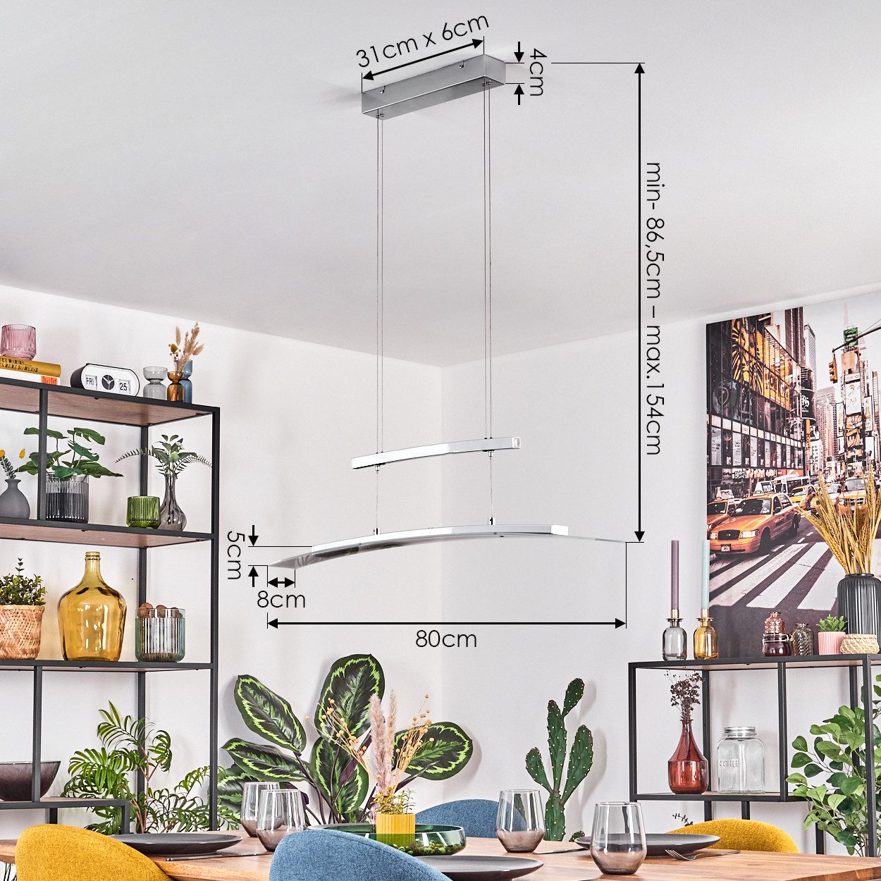 hofstein Pendelleuchte »Silvi« Hängelampe aus Metall in Chrom, 2700 Kelvin, 1520 Lumen, verstellbare mit Tastdimmer, Helligkeit und dimmbar – Bild 4 von 5