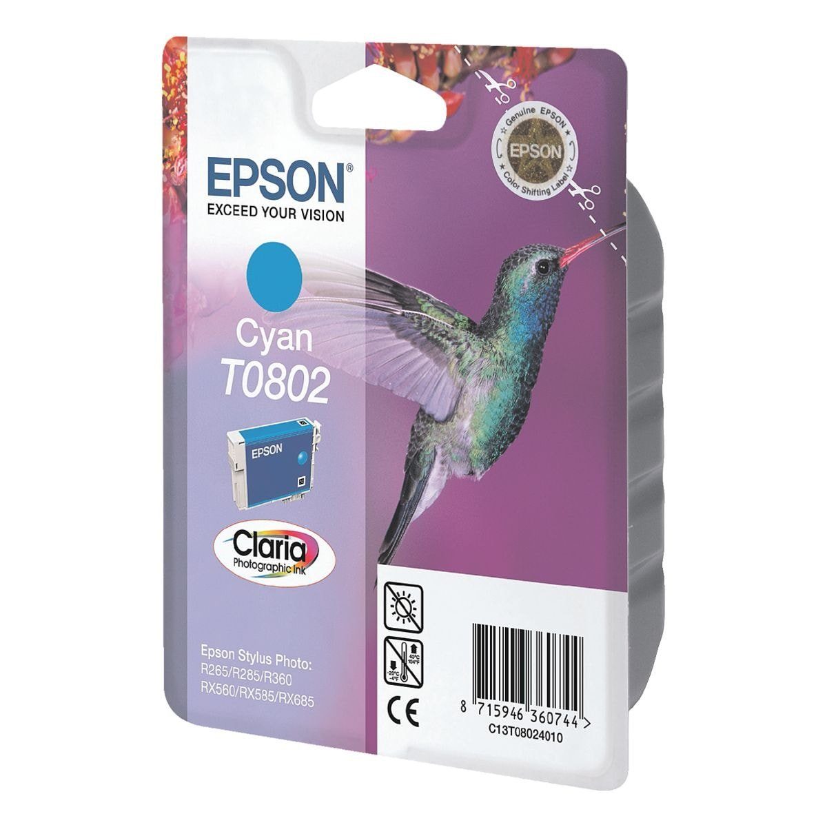 Epson T080240 Tintenpatrone (Original Druckerpatrone, cyan)