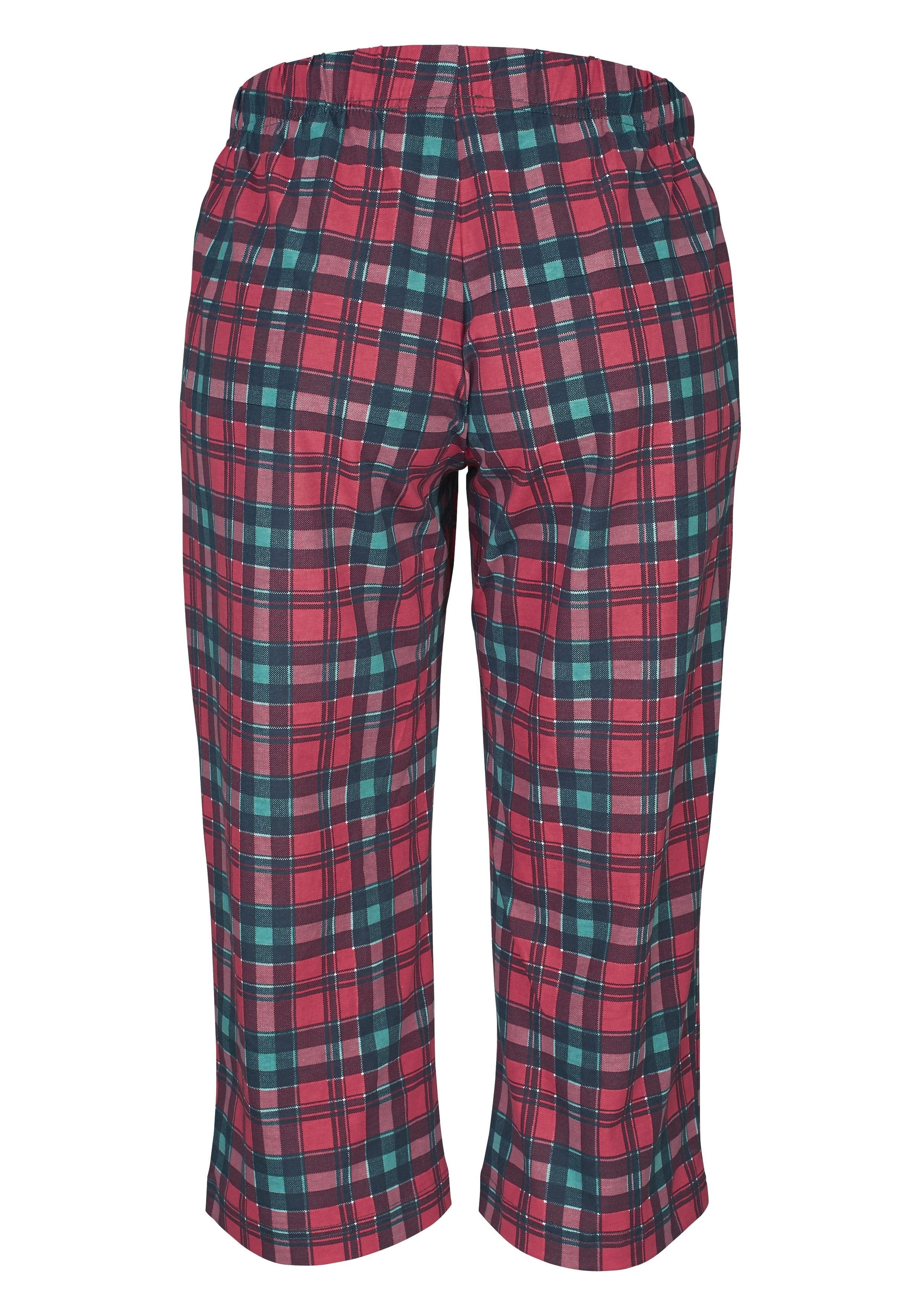 H.I.S Hose mit Basic-Shirt Capri-Pyjama Stück) passendem und karierter (2 tlg., 1