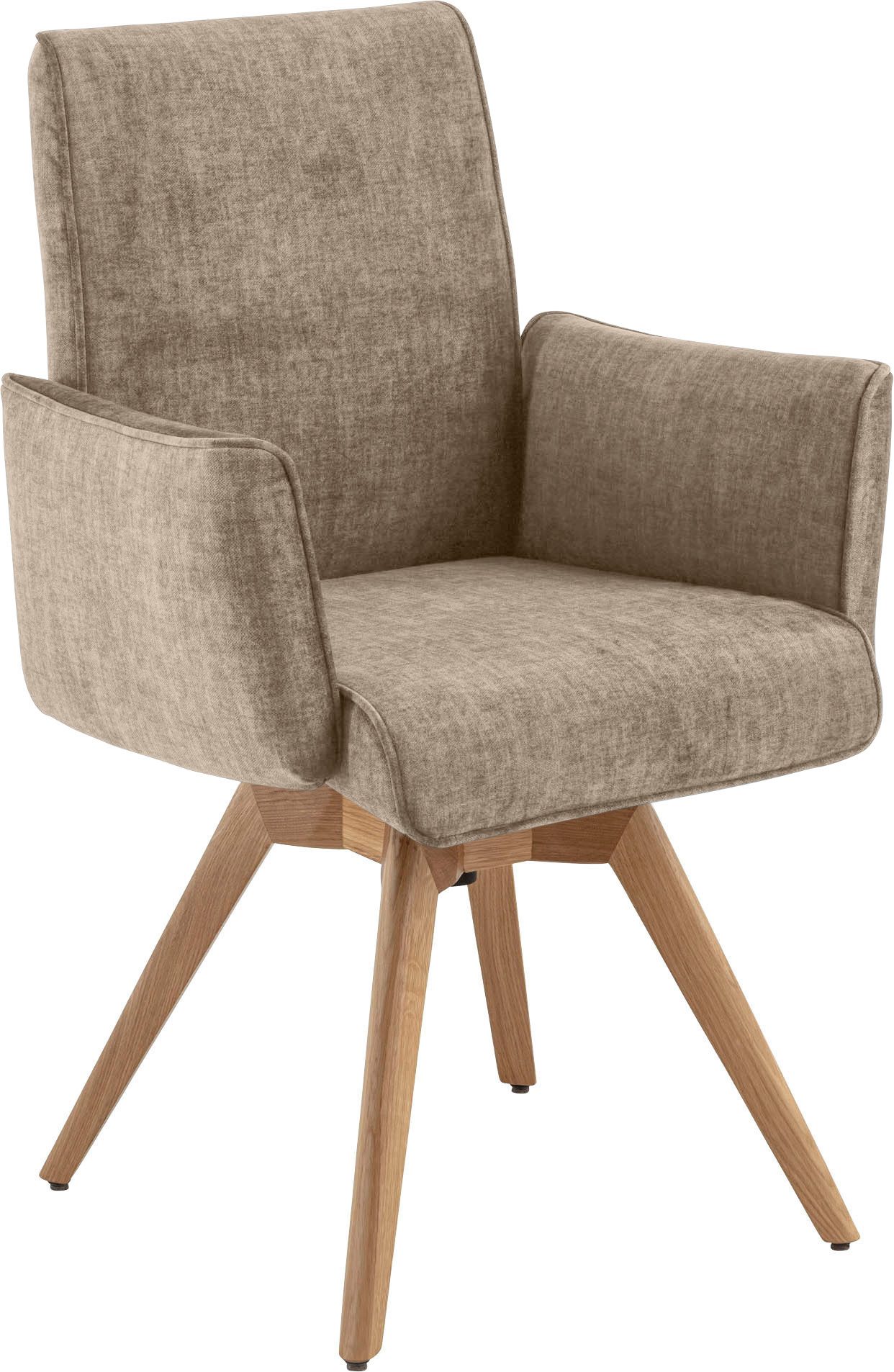 K+W Komfort & Wohnen Drehstuhl, Armlehnenstuhll mit 360° Drehfunktion massives Holzuntergestell