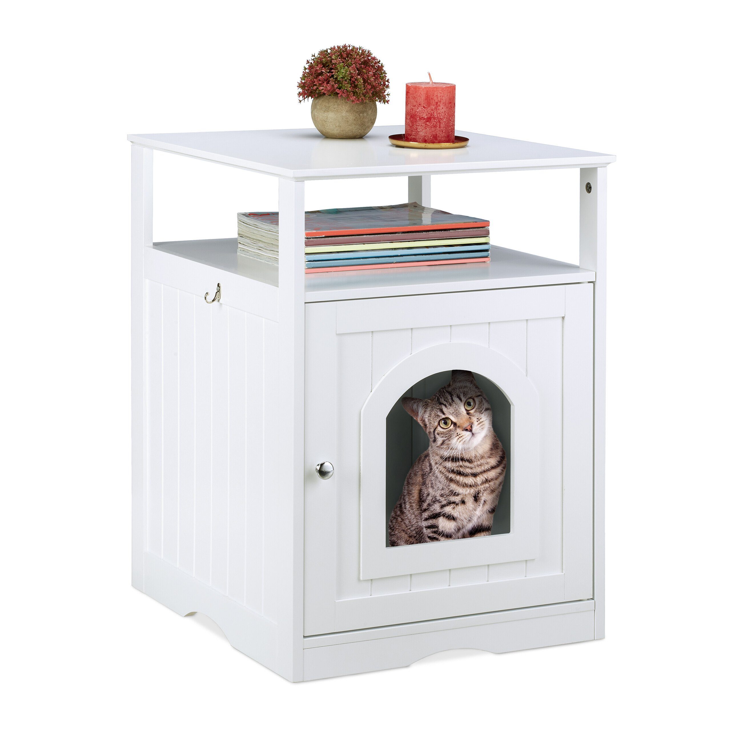 Katzentoilette Weißer Katzenschrank mit Ablage