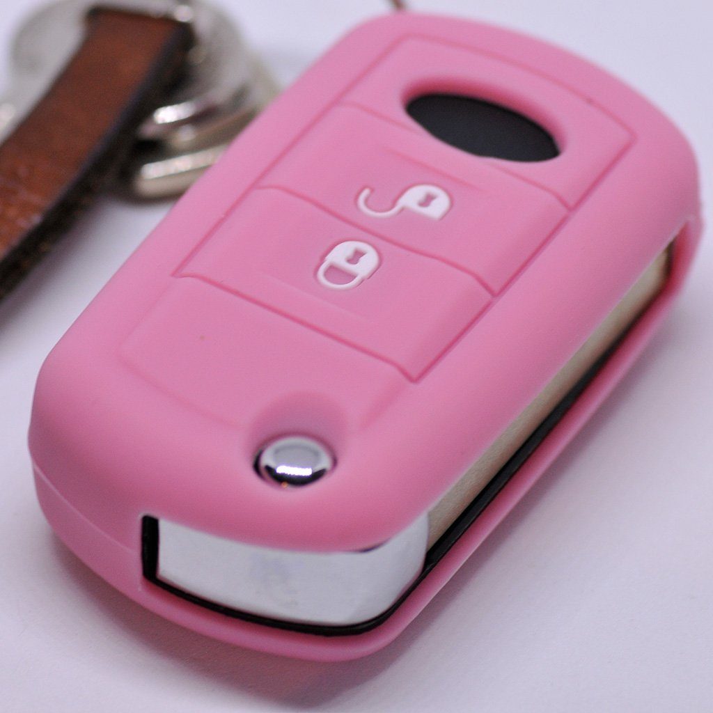 mt-key Schlüsseltasche Autoschlüssel Softcase Silikon Schutzhülle Pink, für Land Rover Discovery 3 Range Rover LR3 2 Tasten Klappschlüssel