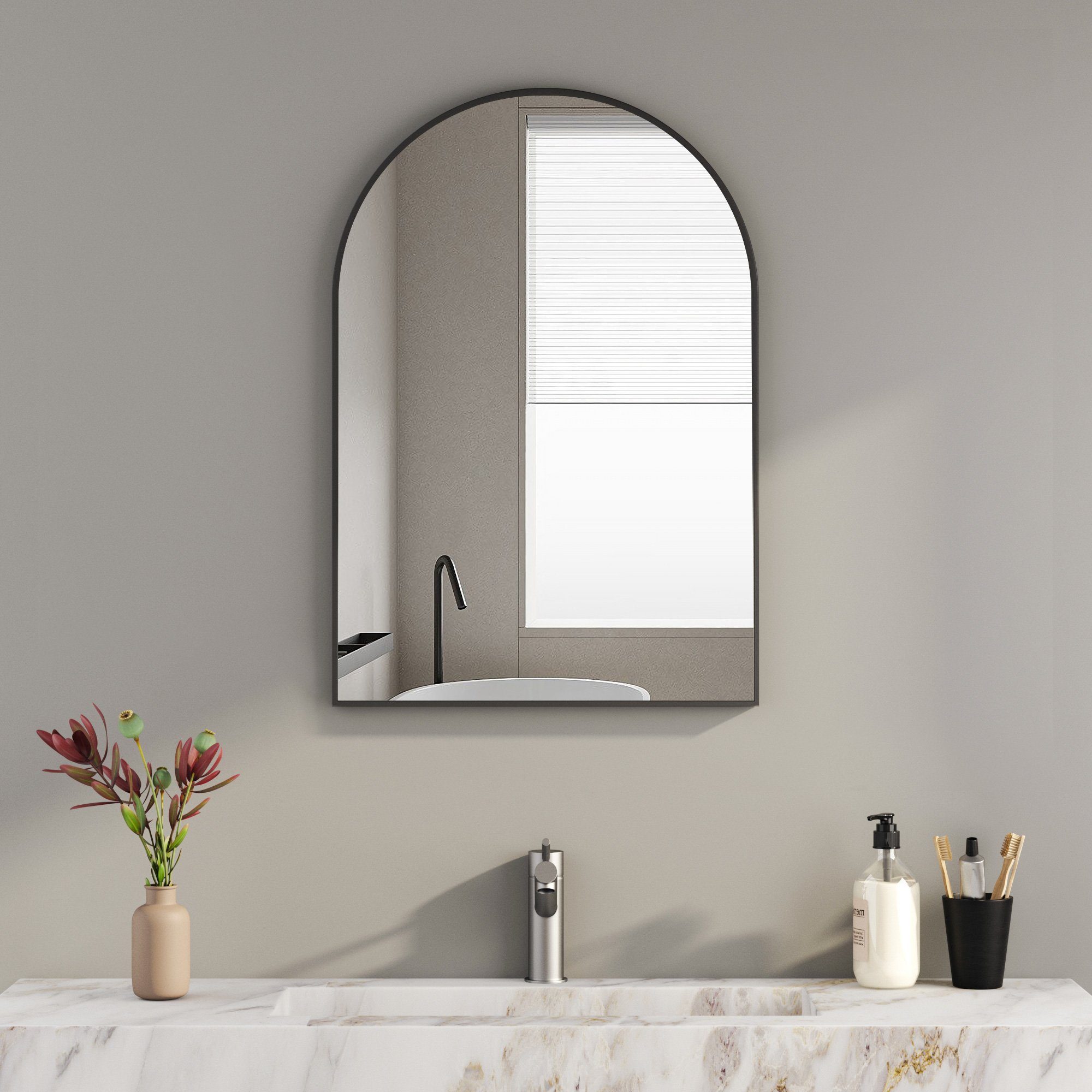 Boromal Spiegel Flur 50x70 60x80 Wandspiegel Schwarz mit Aluminium Rahmen  (Flurspiegel, Dekospiegel, Rund bogen)