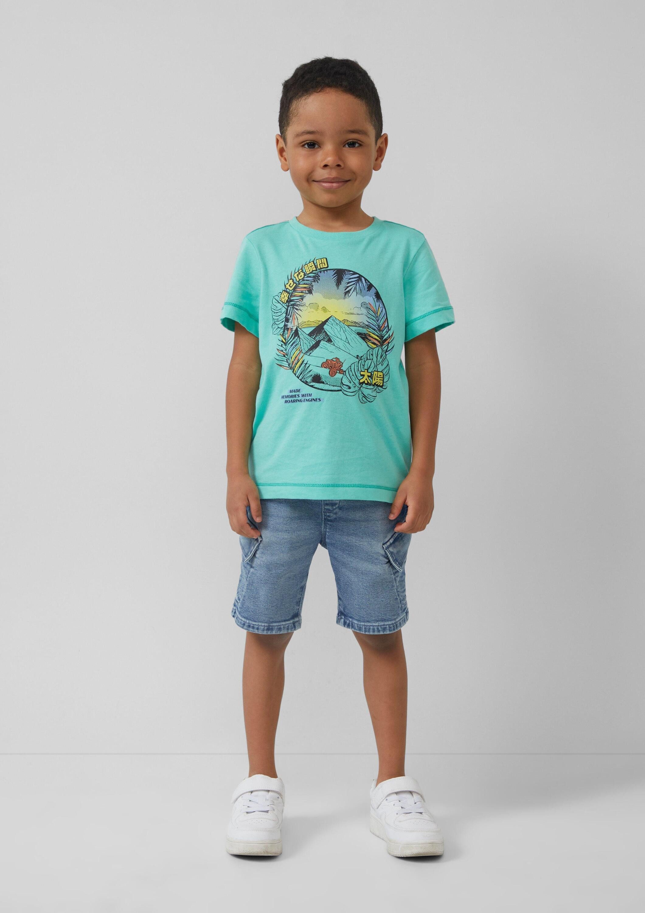 s.Oliver Kurzarmshirt T-Shirt Printshirt mit seitlichen Schlitzen am Saum