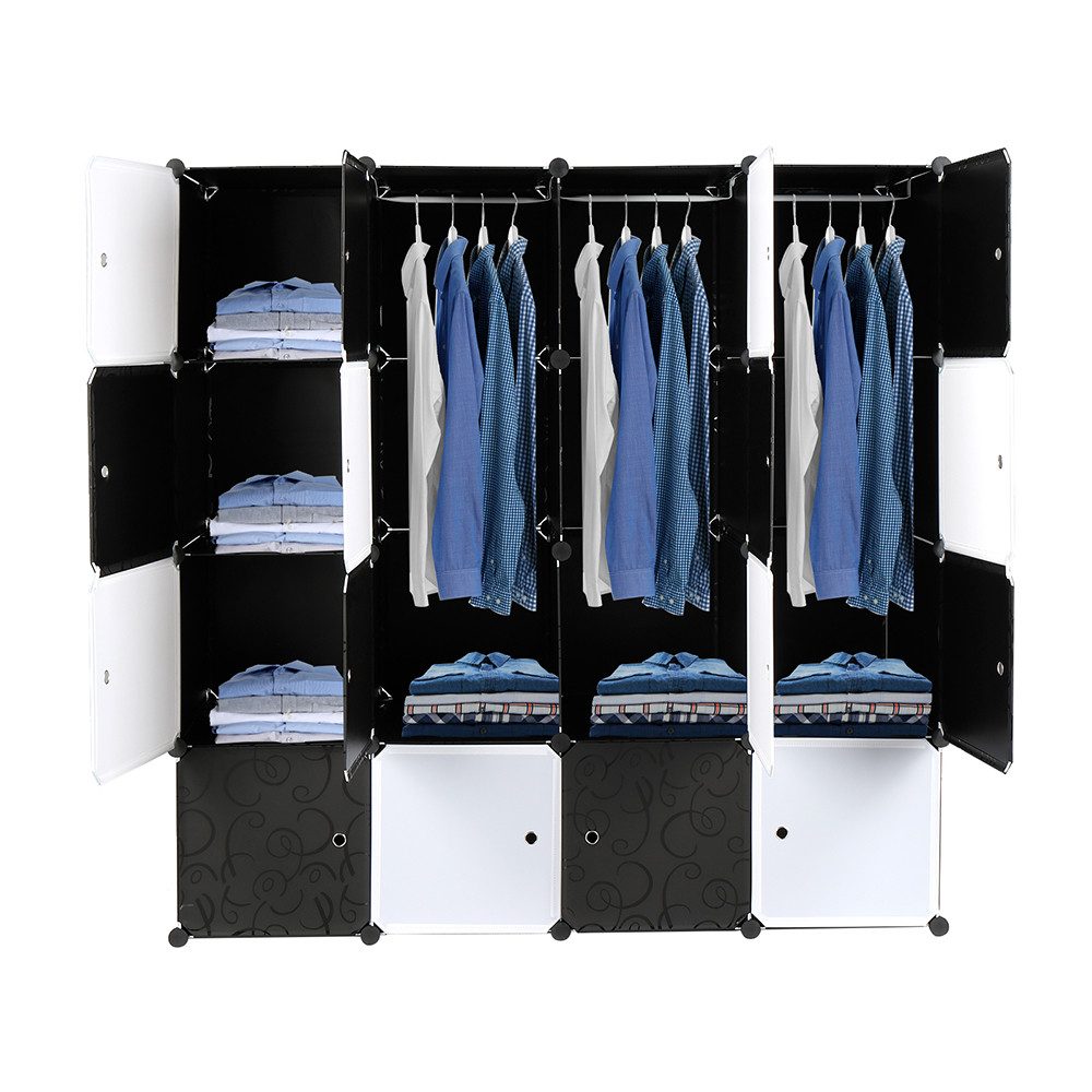 FCH Kleiderschrank Tragbarer Regalsystem Würfel Schrank aus Kunststoff mit 3 Kleiderstange, 140 x 45 x 140cm