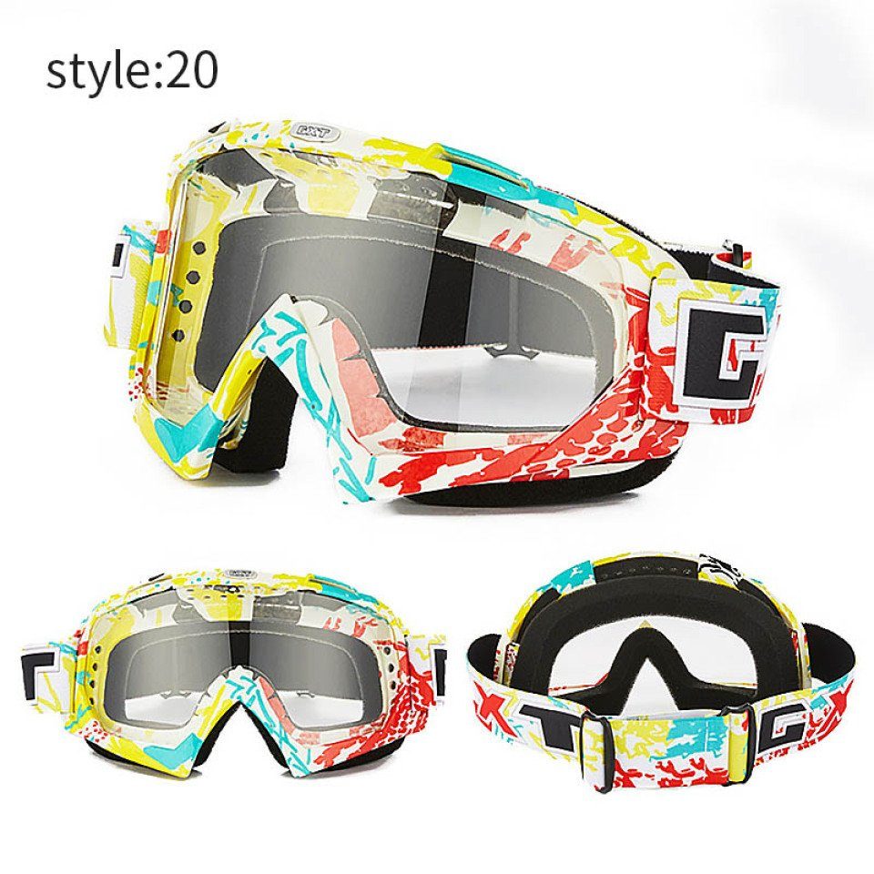 Blusmart Skibrille Motocross Brille ATV MTB DH Winddicht Skifahren Moto Bike Brille Glas 19