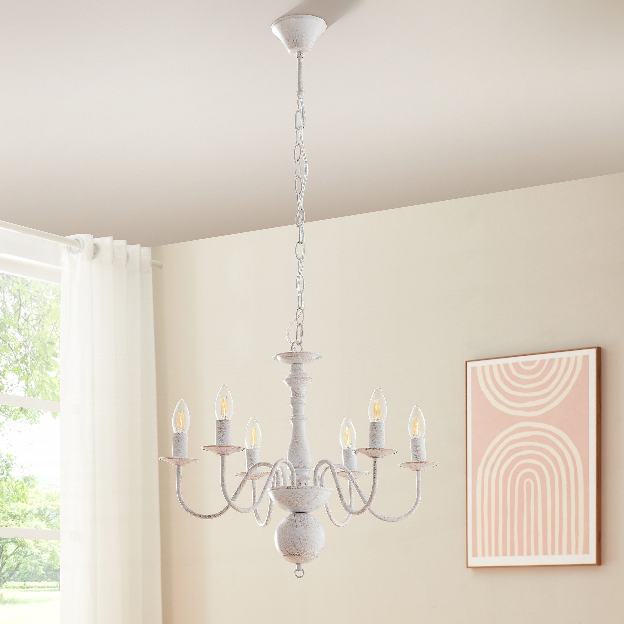 lux.pro Kronleuchter, ohne Leuchtmittel, »Berkeley« 6-flammig E14 Metall Shabby Chic Vintage-Weiß