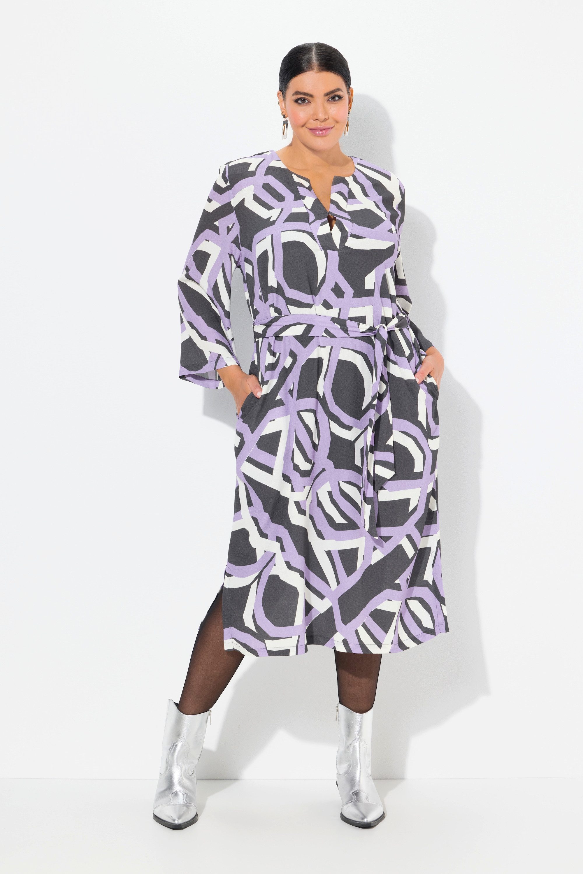 Ulla Popken Midikleid Kleid Tunika-Ausschnitt 3/4-Arm günstig online kaufen