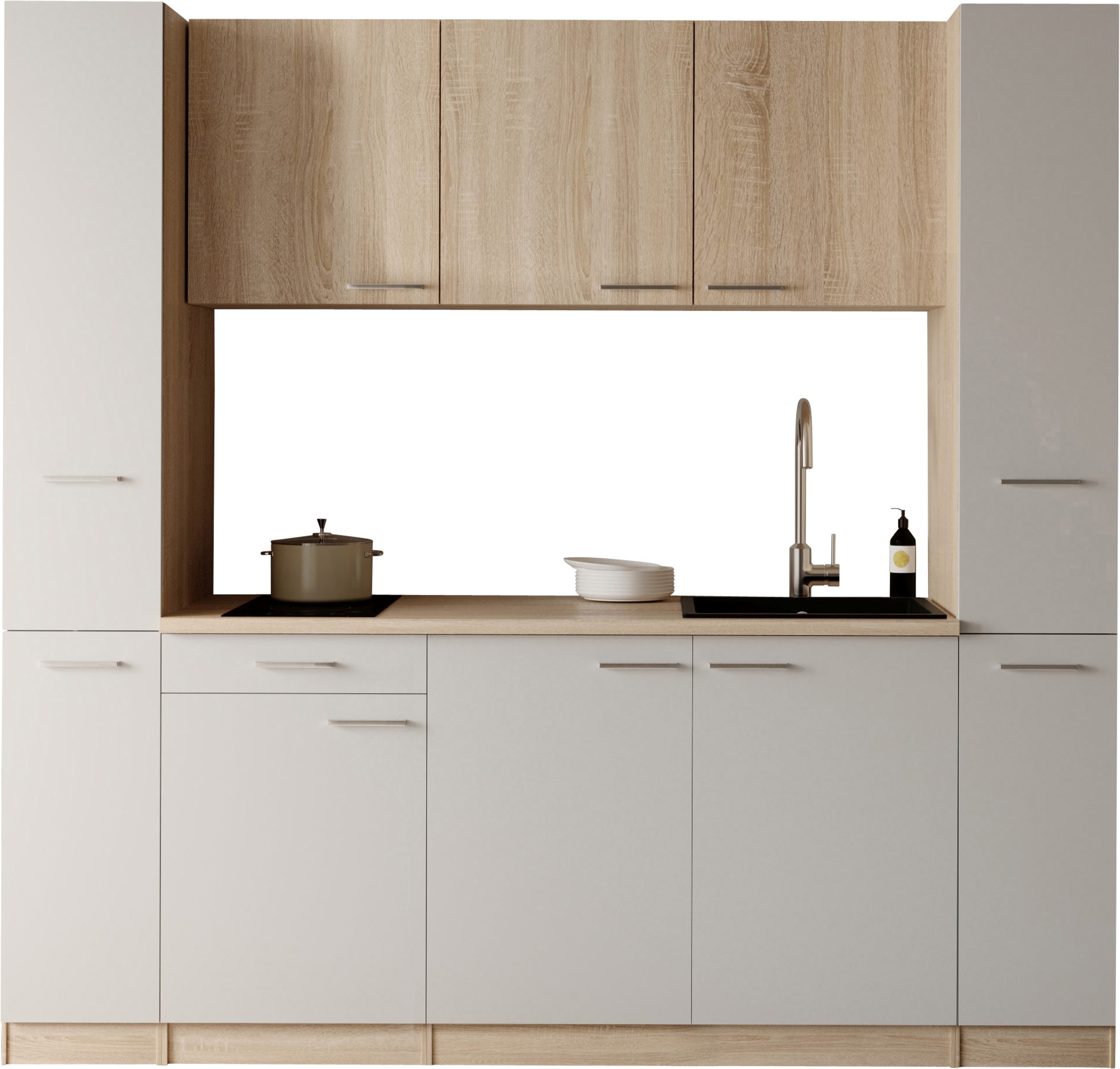 RESPEKTA Küchenzeile Ingrid, zerlegt, wahlweise mit Kühlschrank, Soft-Close-Funktion, Breite 210 cm