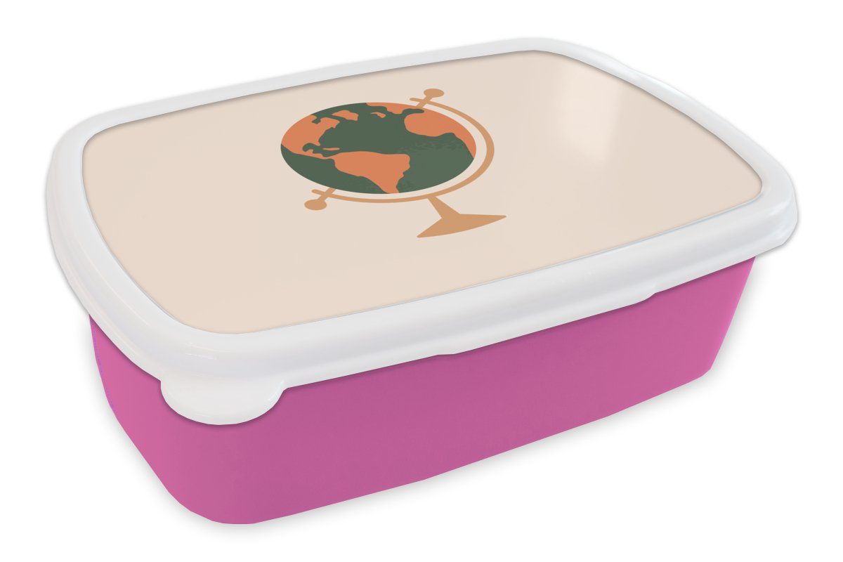 MuchoWow Lunchbox Globus - Pastell - Einfach, Kunststoff, (2-tlg), Brotbox für Erwachsene, Brotdose Kinder, Snackbox, Mädchen, Kunststoff rosa