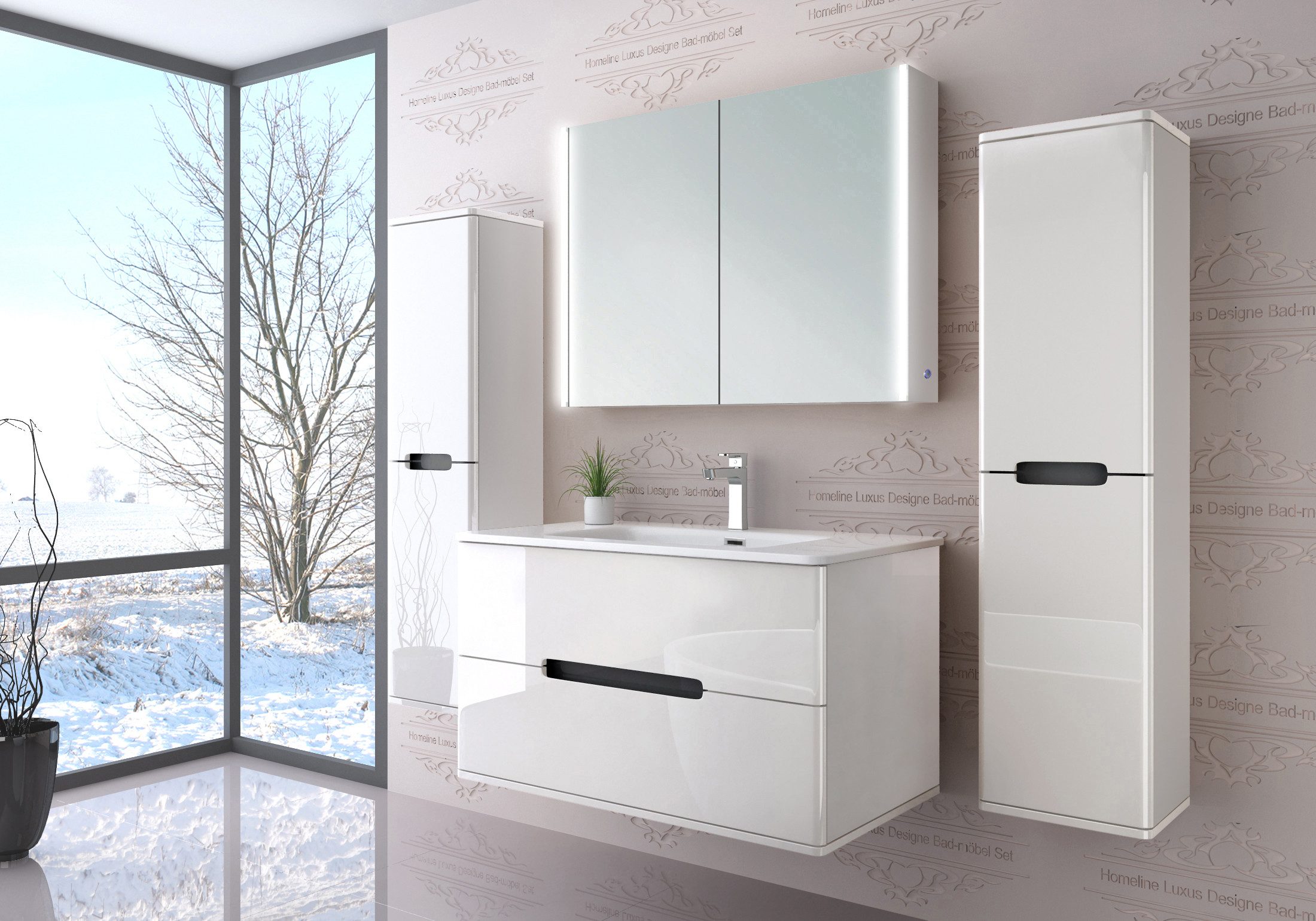 Homeline Badmöbel-Set Sky Badmoebel Set Schwarz Weiß Eiche Hochschglanz Spi günstig online kaufen