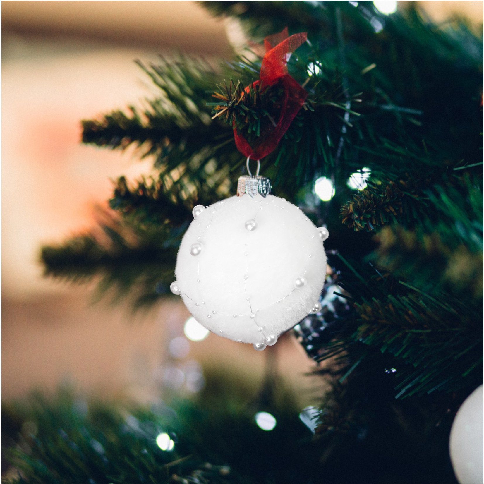 Angel's Pride Christbaumschmuck Weihnachtskugeln handarbeit mit mit (4-tlg), in Perlenbesatz, rosa Perlenbesatz weiß oder handdekoriert