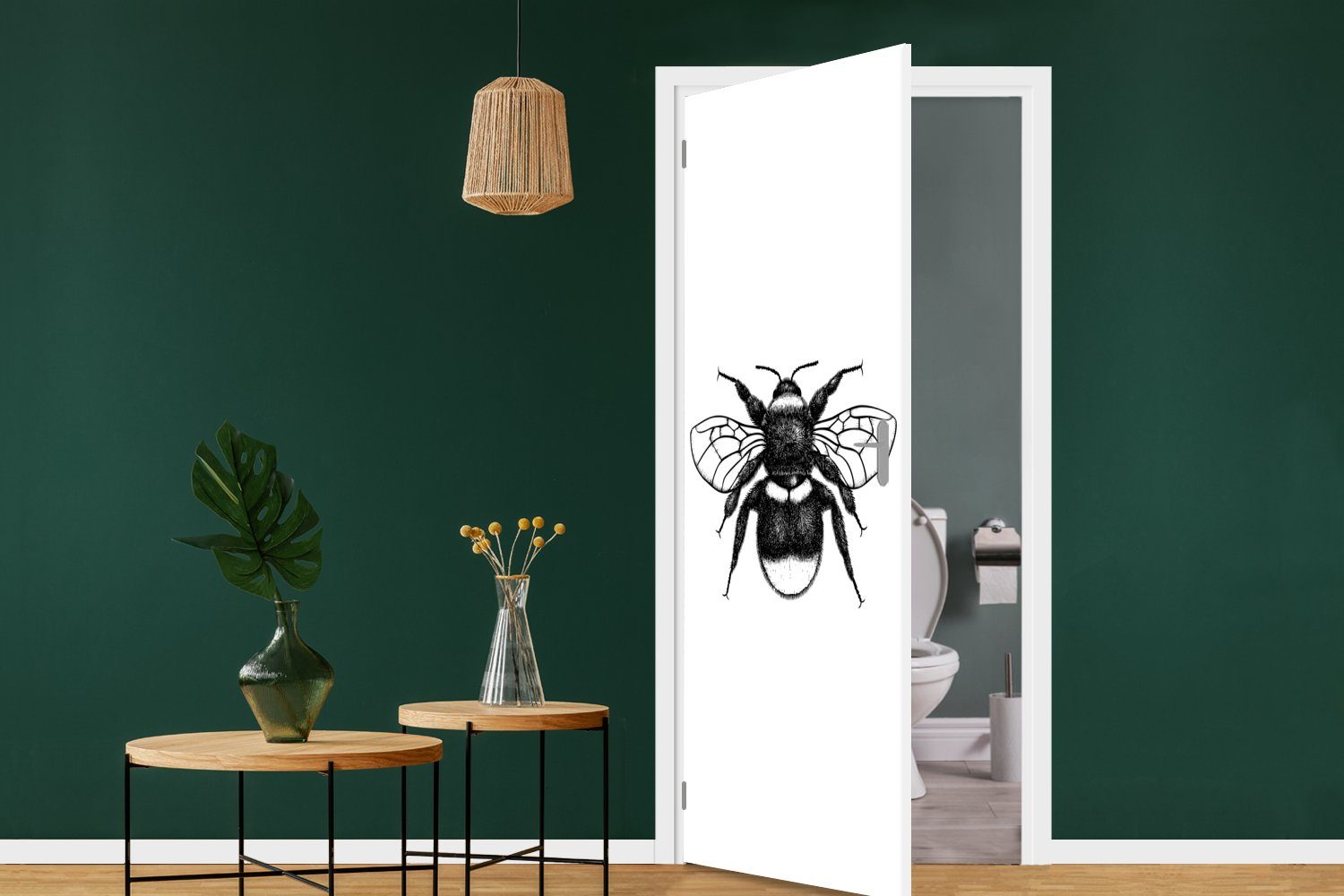 Türtapete Tür, 75x205 für Hummel Türaufkleber, Fototapete cm St), MuchoWow bedruckt, Matt, Retro Insekten, Botanisch - - (1 -