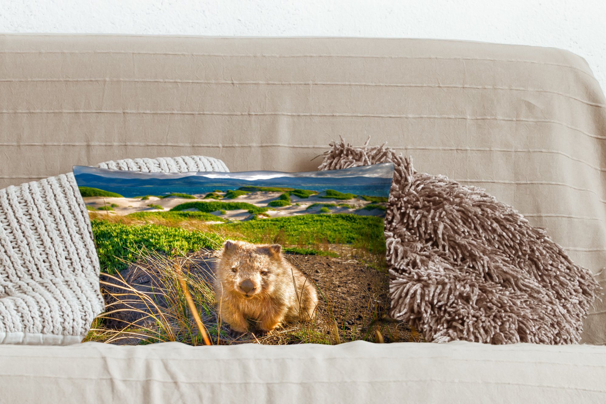 Tasmaniens Zierkissen, Dekokissen National Dekoration, Schlafzimmer Point in Lesueur Füllung, am Park, Island Wohzimmer Maria Wombat Dekokissen mit MuchoWow