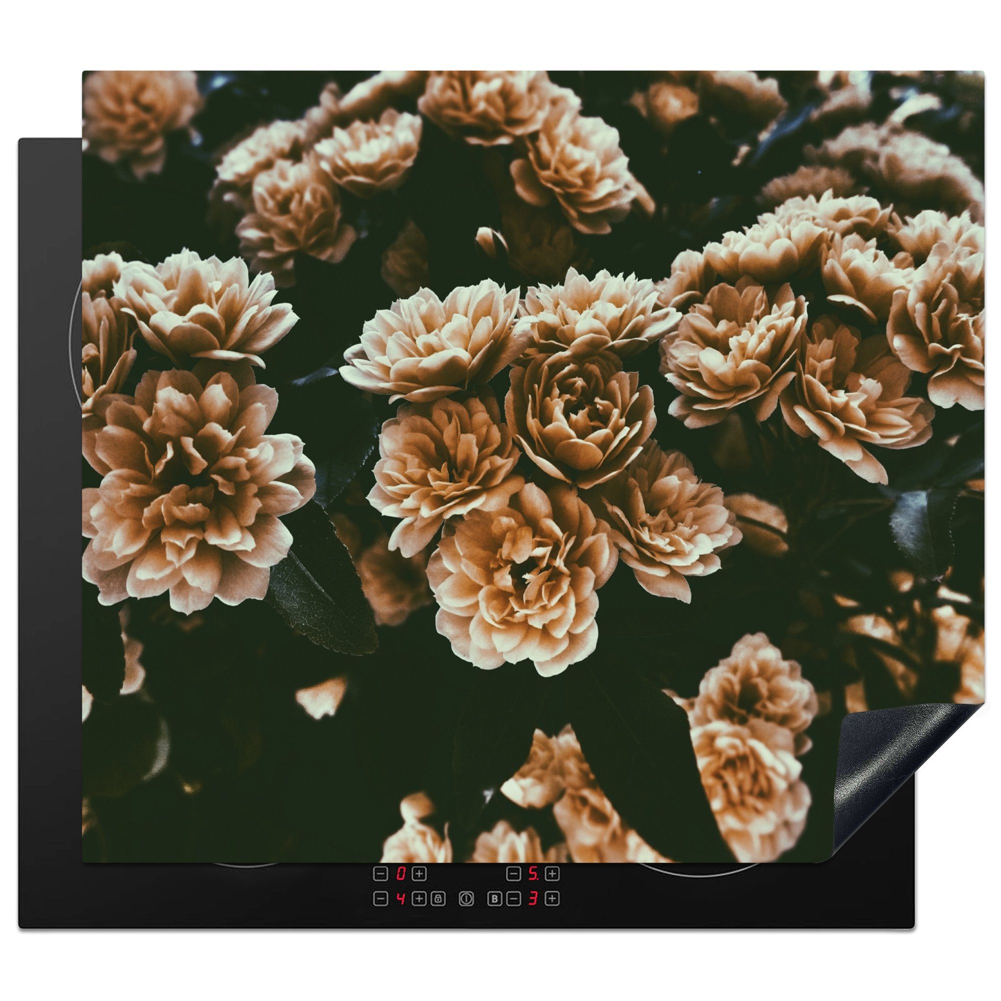 MuchoWow Herdblende-/Abdeckplatte Blumen - Wild - Braun, Vinyl, (1 tlg), 60x52 cm, Mobile Arbeitsfläche nutzbar, Ceranfeldabdeckung