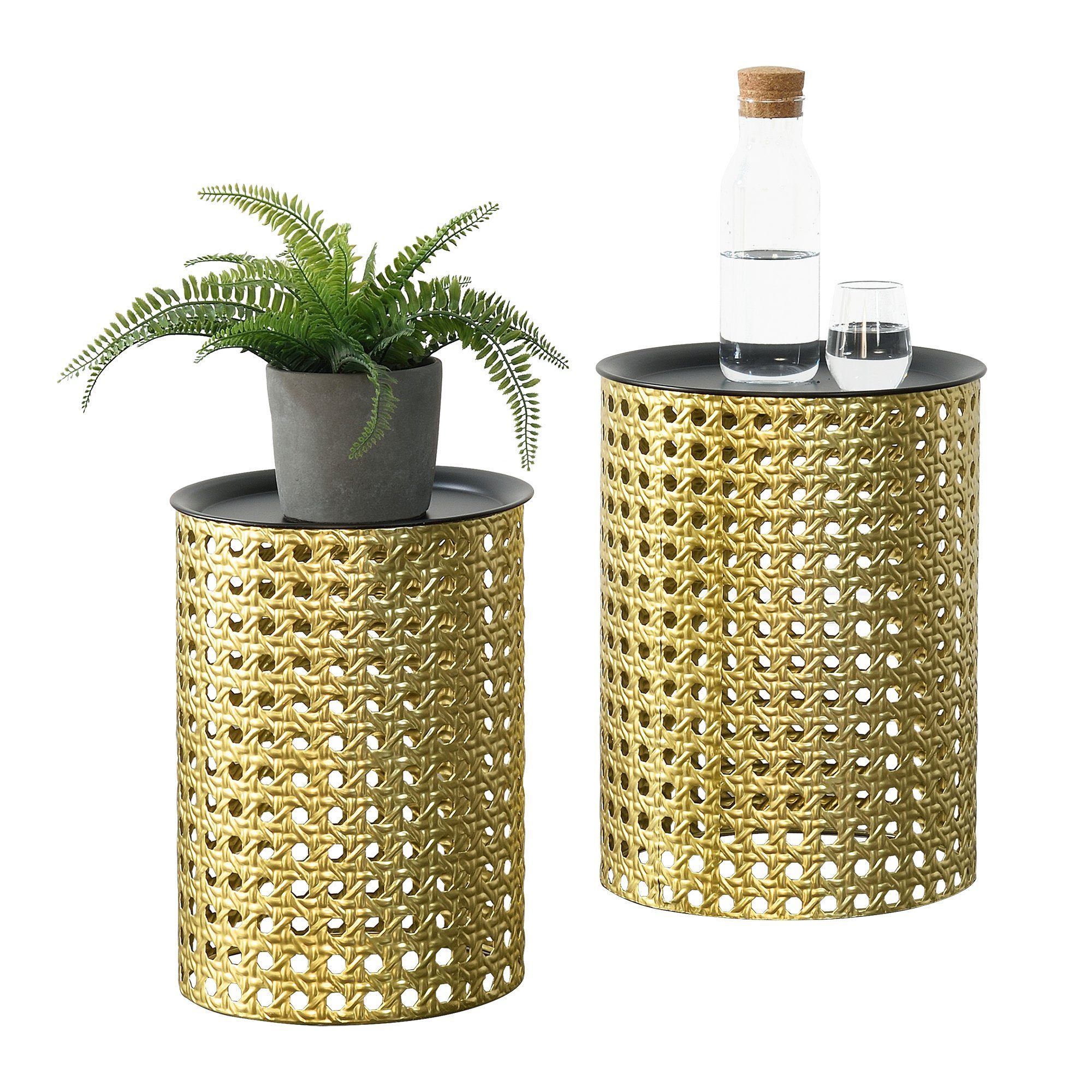 en.casa Beistelltisch, »Theux« 2er Set Pflanzständer Schwarz/Gold