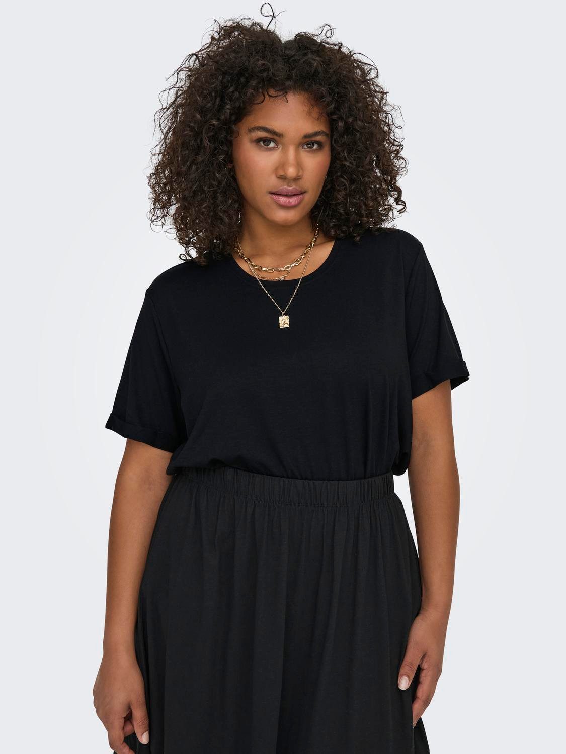 ONLY CARMAKOMA Kurzarmshirt CARMOSTER S/S FOLD UP TOP JRS NOOS Materialmix, günstig online kaufen