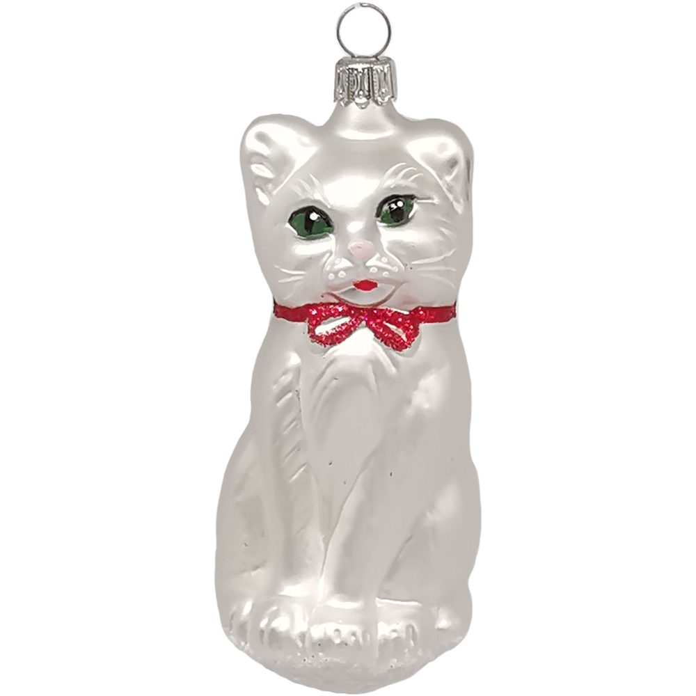 Schatzhauser Christbaumschmuck Katze, Eichhornkatze weiß 11cm - Schatzhauser Weihnachtsschmuck (1-tlg), mundgeblasen, handbemalt
