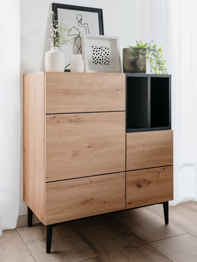 Finori Sideboard Kommode Nola, Artisan Oak / schwarz