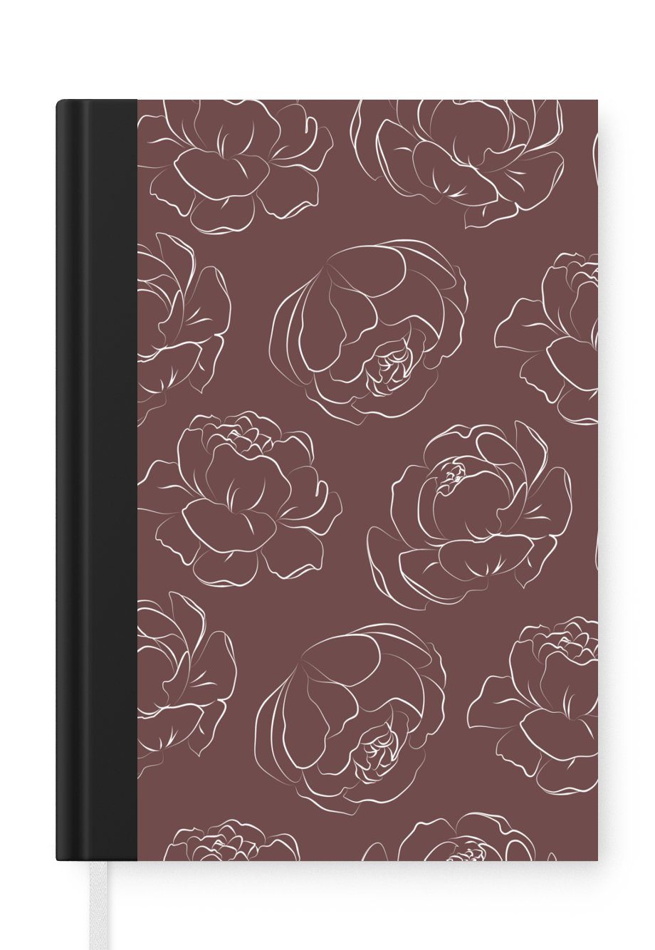 MuchoWow Notizbuch Blumen - Muster - Rosen - Linienkunst, Journal, Merkzettel, Tagebuch, Notizheft, A5, 98 Seiten, Haushaltsbuch